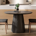 43' Round Black Wood Small Dining Table with Solid Wood Tabletop For 2-4 People
