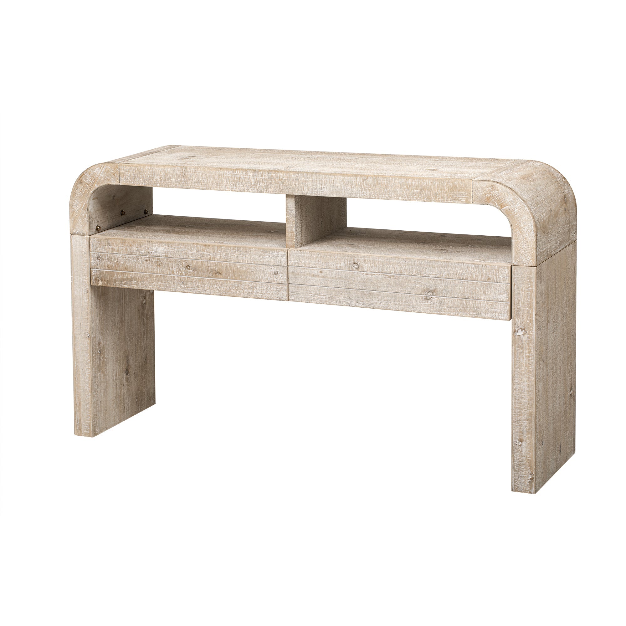 TREXM Console Table Entryway Table, Retro Curved Sofa Table with 2 Large Drawers, Narrow Console Table for Living Room Hallway Entrance, 52''×14''×31.5'', Natural Wood Wash