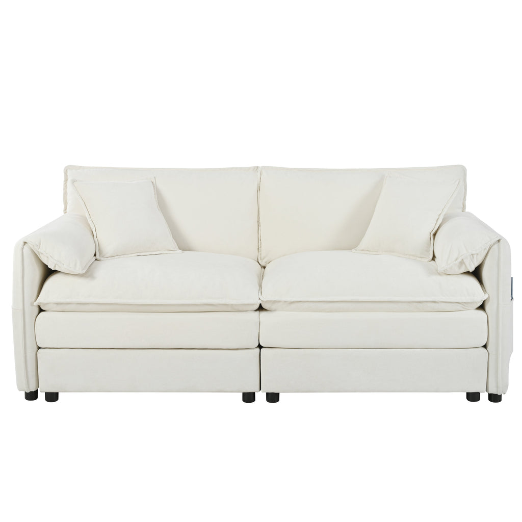 Deep Seat Sectional Sofa Cloud Couch with Ottoman,  Modern Chenille Comfy Love Seat Upholstered Modular L Shaped Couch for Living Room, Apartment, Office,DIY Combination,Beige