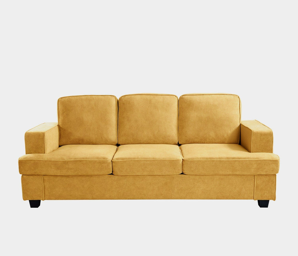 Modern Velvet Sofa, Comfortable 3 Seater Couch with Deep Seating and High-Density Foam, Loose Back Cushions, Wide Arms, Living Room Furniture for Home, Apartment, Office, Mustard yellow