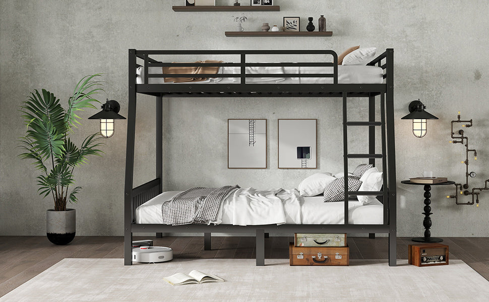 Full XL Over Queen Metal Bunk Bed with Ladder and Slats Support for Adults Teens, Black(Old SKU W2580S00002)