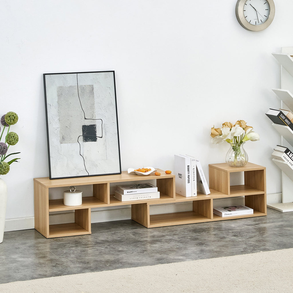 2-Piece Cube TV Stand and L-Shaped Entertainment Center with Open Storage and 2 Shelves – Burly Wood MDF