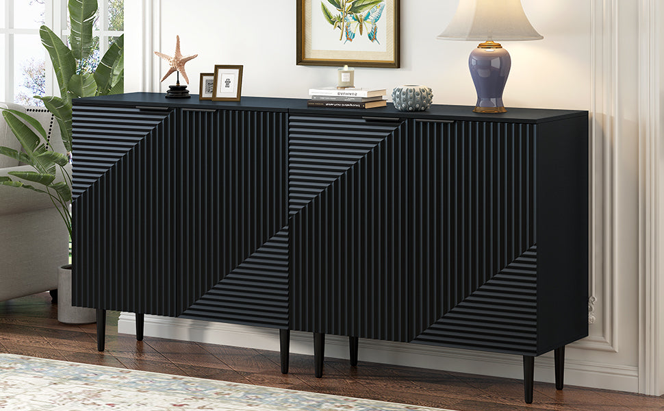 Mirod Set of 2 Modern Minimalist Side Cabinets,Versatile Storage Solution,Adjustable Shelves,Stylish Geometric Door Design,Perfect as TV Stand