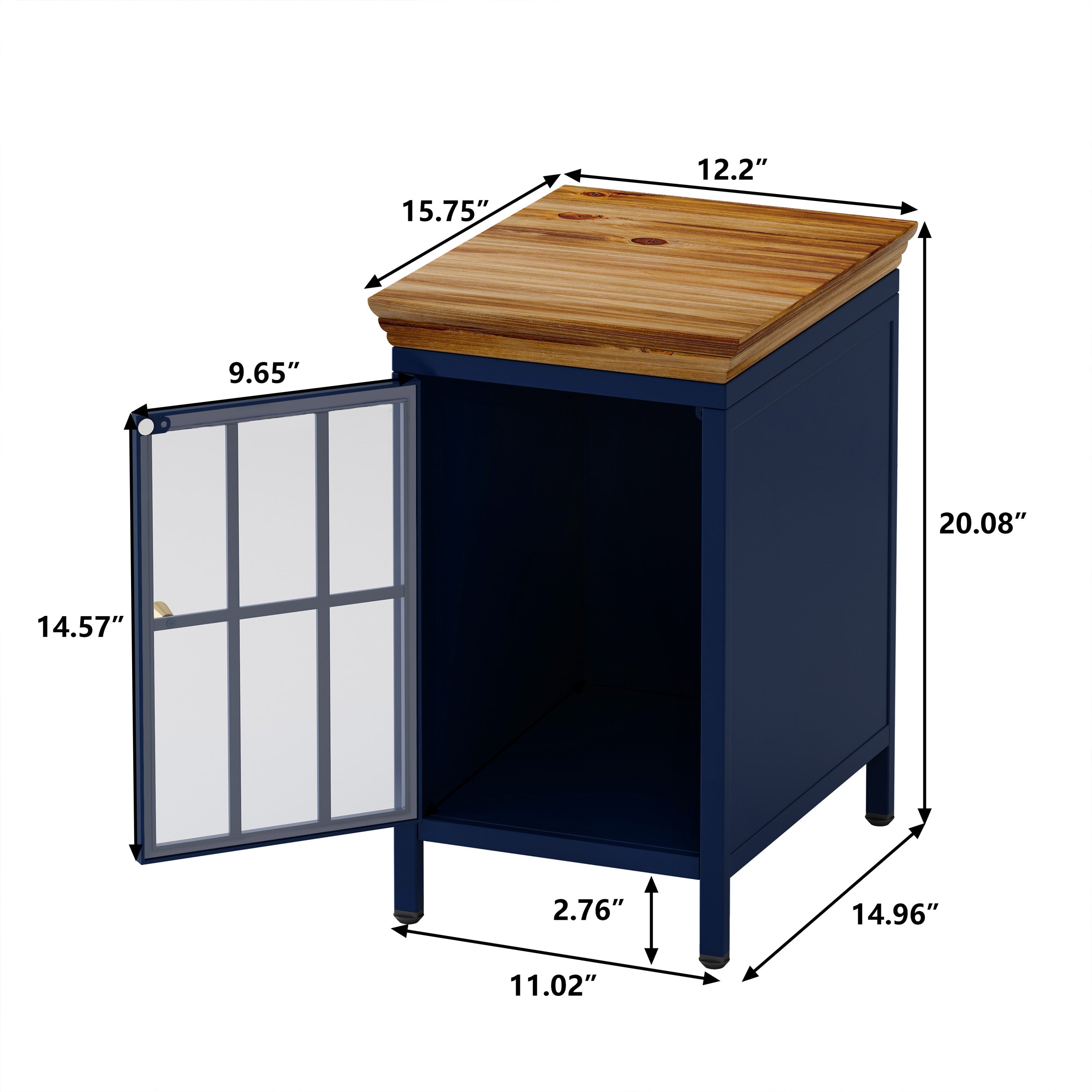 Nightstand with Storage Cabinet & Solid Wood Tabletop, Bedside Table, Sofa Side Coffee Table for Bedroom, Living Room, Dark Blue(Set of Two Pieces)