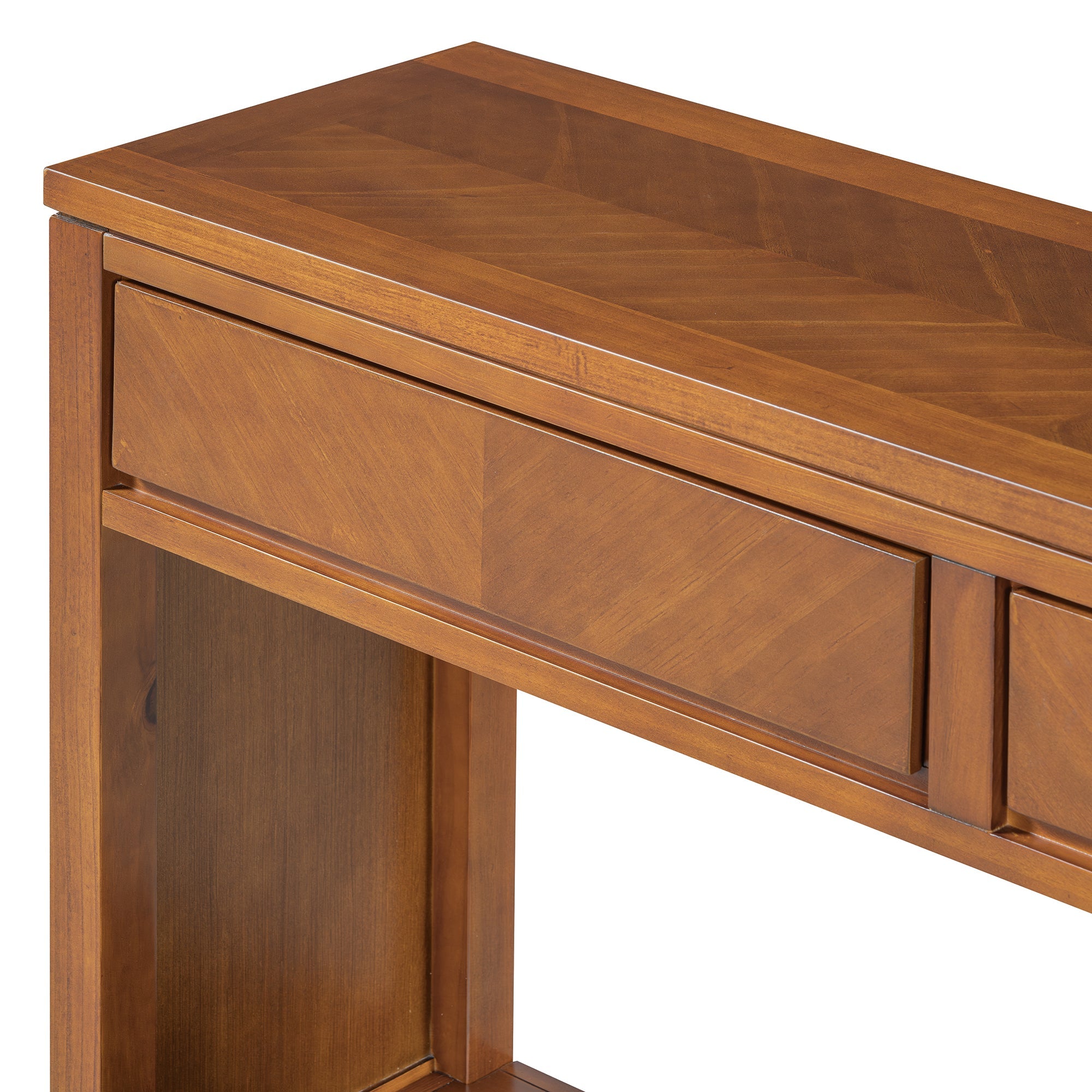 TREXM 55' Console Table, Rustic Wooden Entryway Table with Storage Drawers and Open Shelf, Elegant Sofa Table for Hallway and Living Room (Honey)