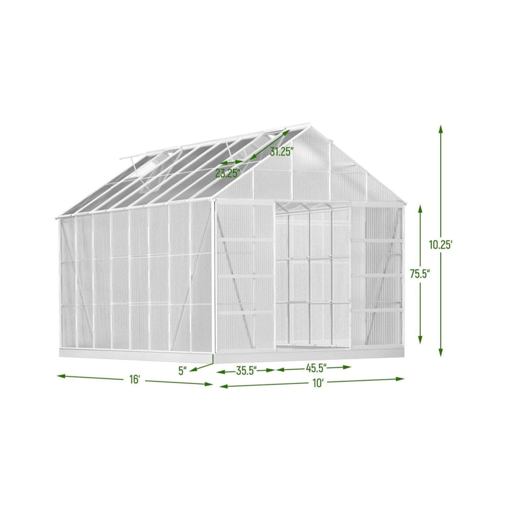 [10x16FT] Extra Large Heavy Duty Backyard Polycarbonate Aluminum Greenhouse With Sliding Doors And Vents (SAK97526)