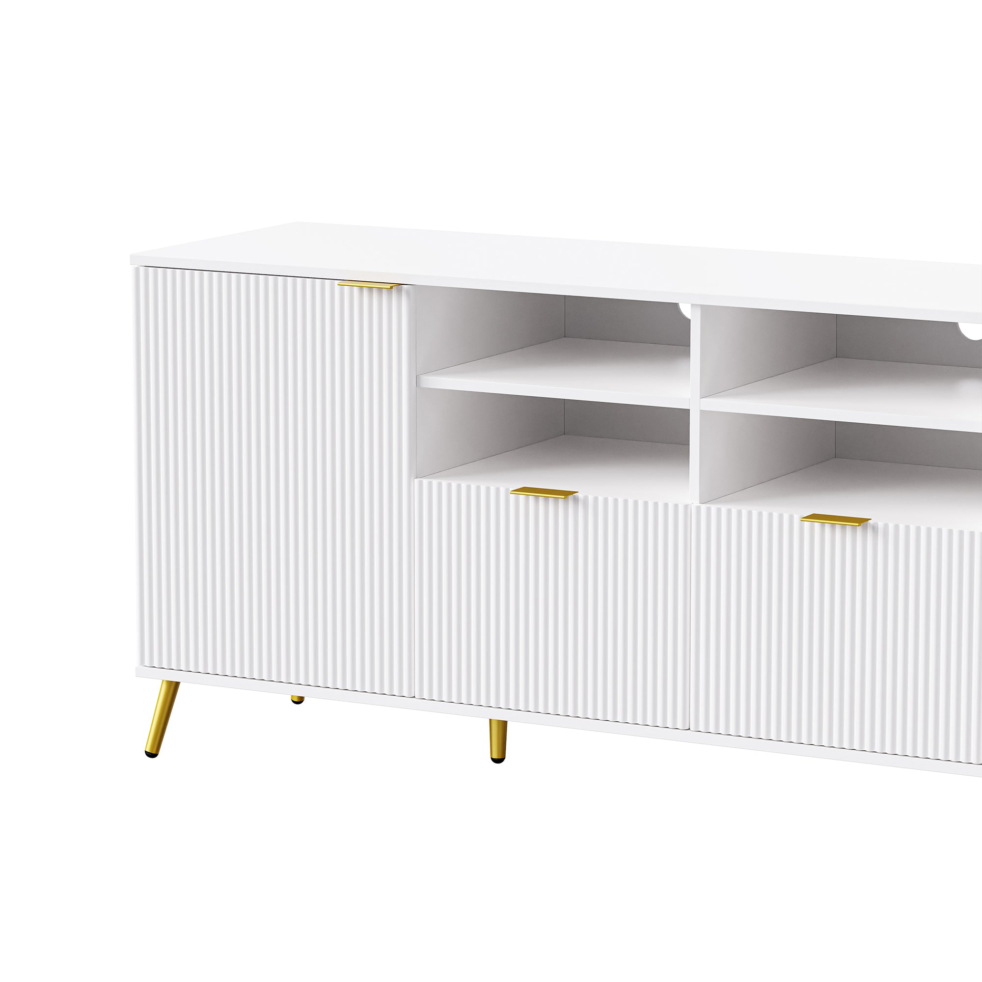 U-Can 4-Piece Entertainment Wall Unit with 13 shelves,8 Drawers and 2 Cabinets, Multifunctional TV Stand Media Storage Cabinet with Fluted Line Surface for Living Room, for TVs Up to 70'