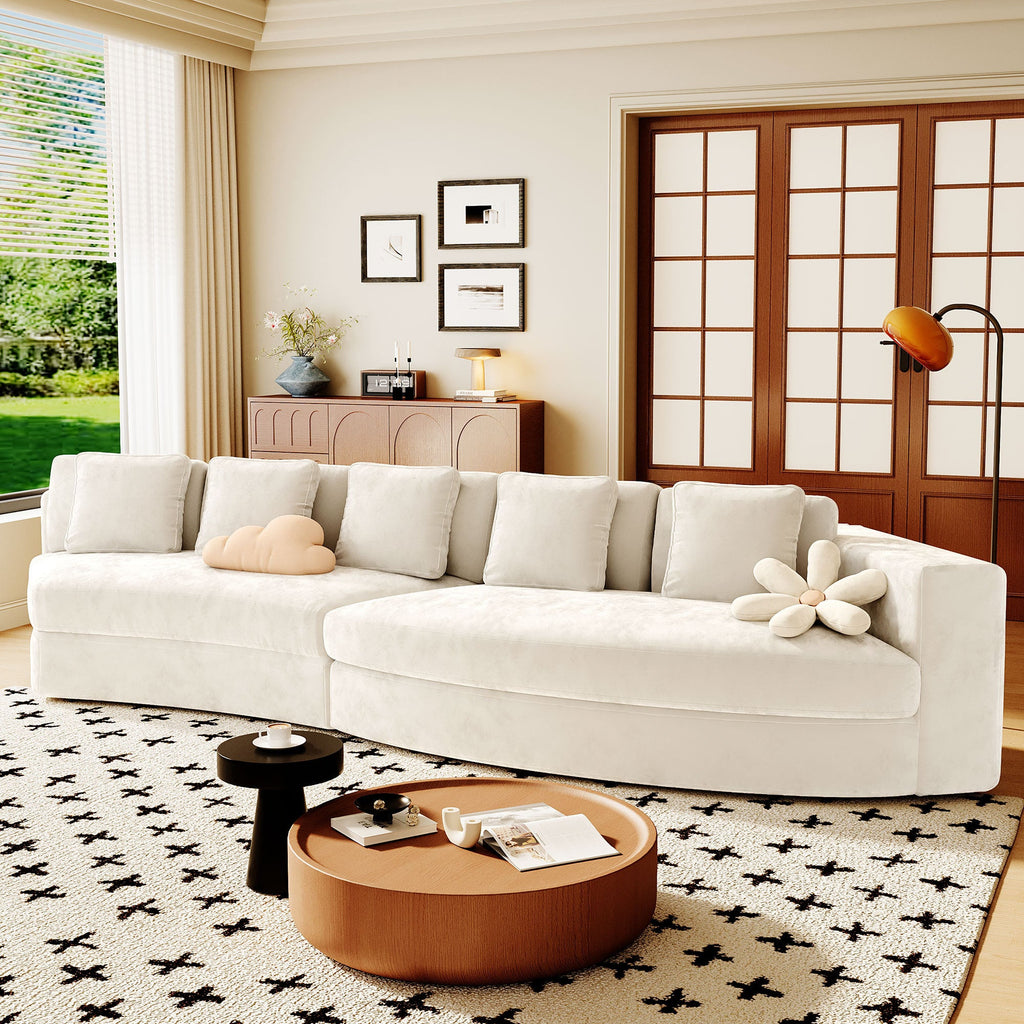 U_Style 115.7' Pure Foam Modular Sofa, 2-Piece Set with 5 Cushions, 4-Seater, Chenille Jacquard Fabric, Curved Design, No Assembly Required, Soft Upholstered Sofa for Living Room & Bedroom