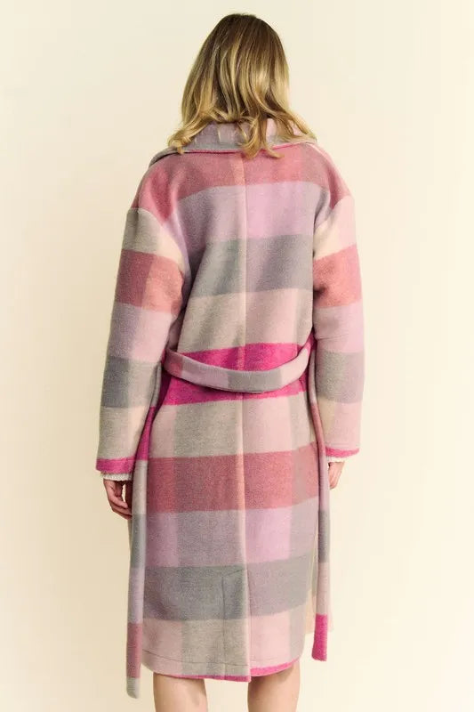 Davi & Dani Tied Color Block Collared Neck Coat