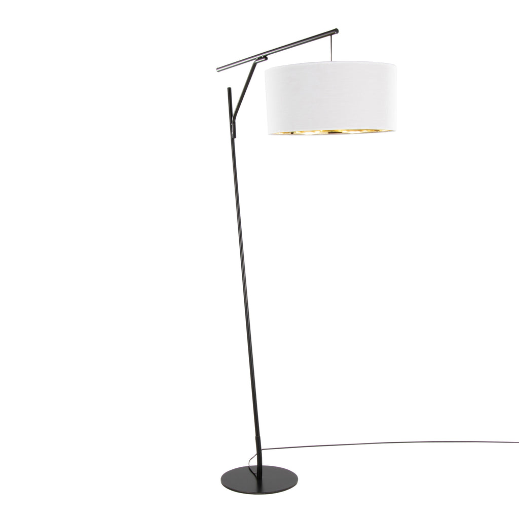 Daniella-Salon 70' Contemporary Floor Lamp in Black Metal and White Shade with Gold Accent by LumiSource