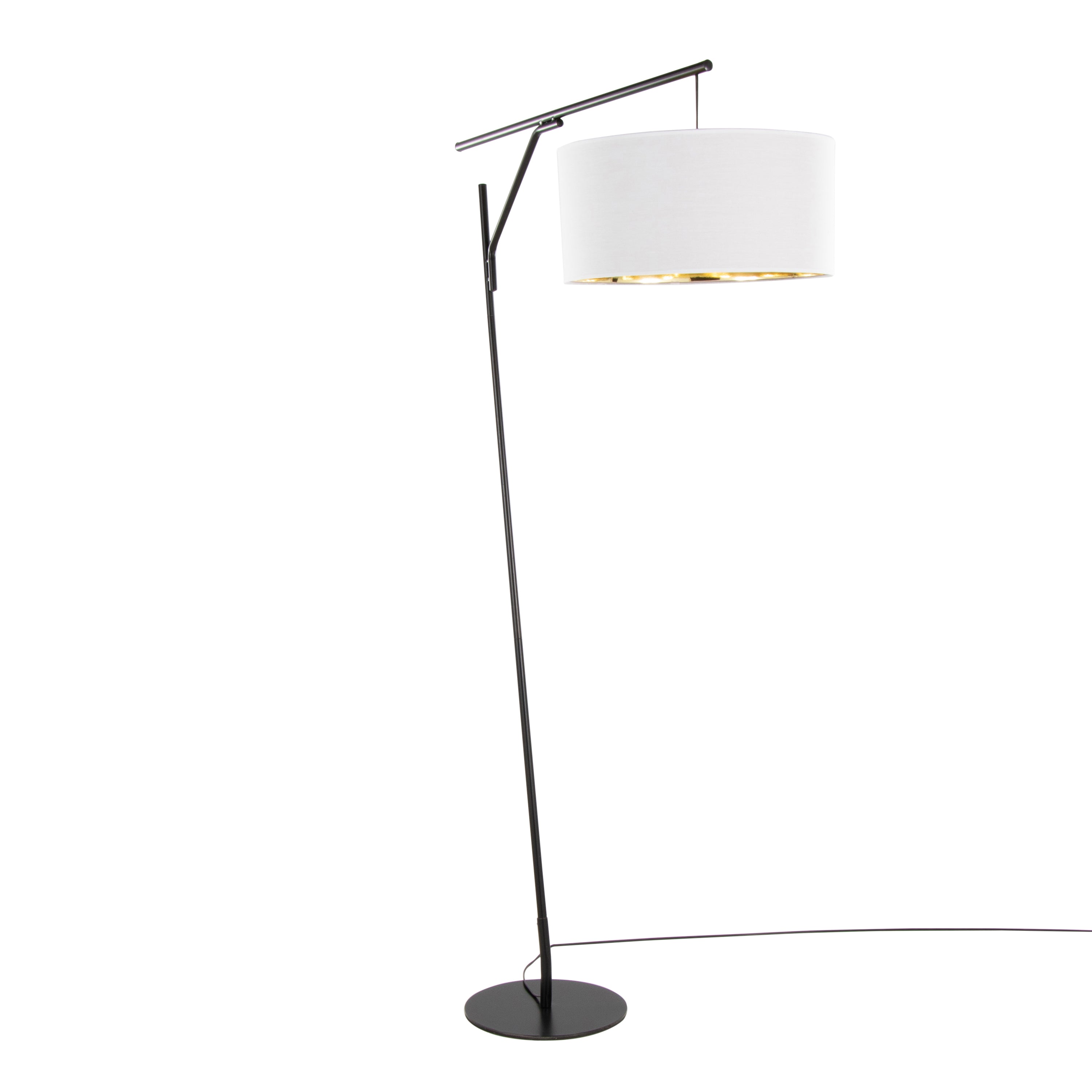 Daniella-Salon 70' Contemporary Floor Lamp in Black Metal and White Shade with Gold Accent by LumiSource
