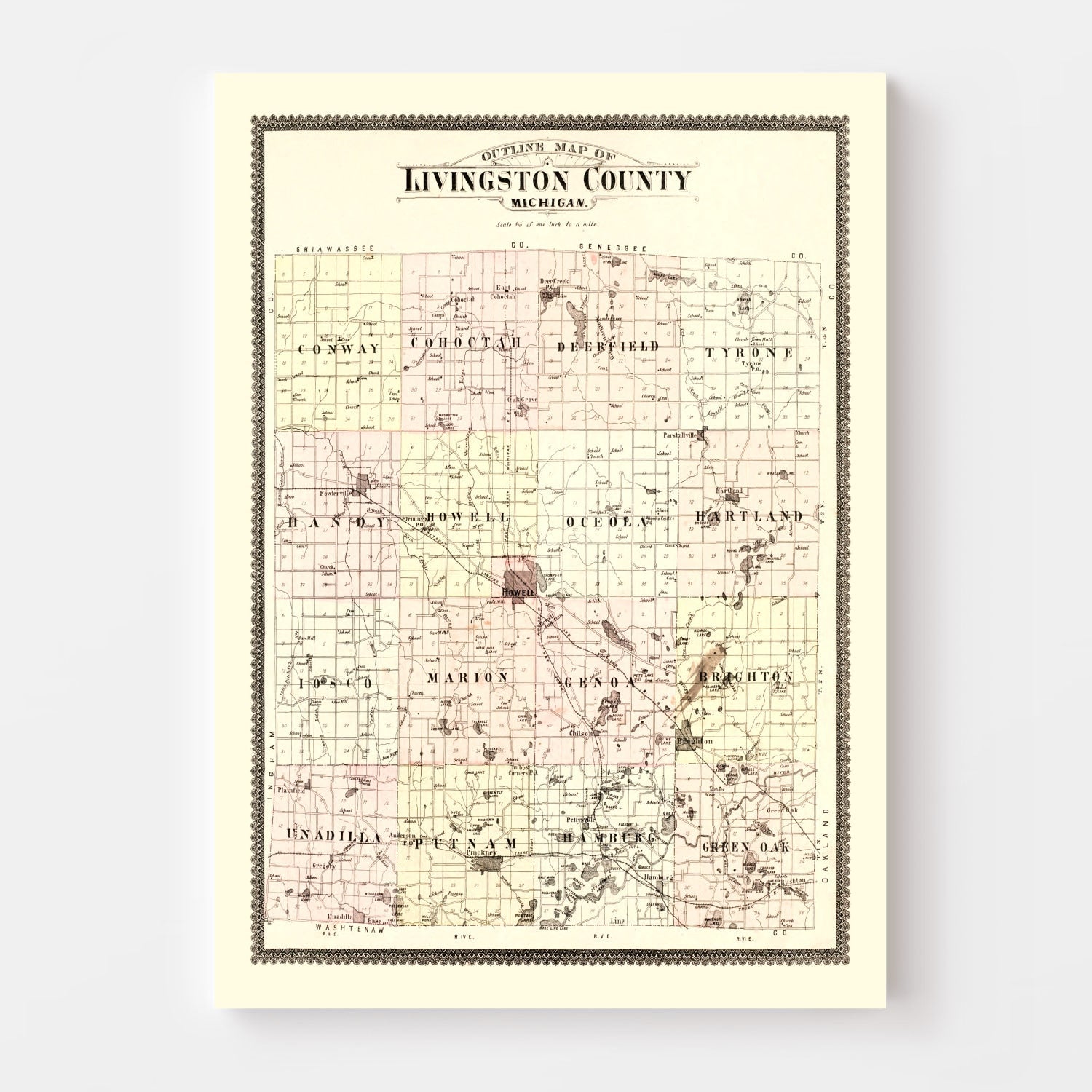 Vintage Map of Livingston County, Michigan 1895