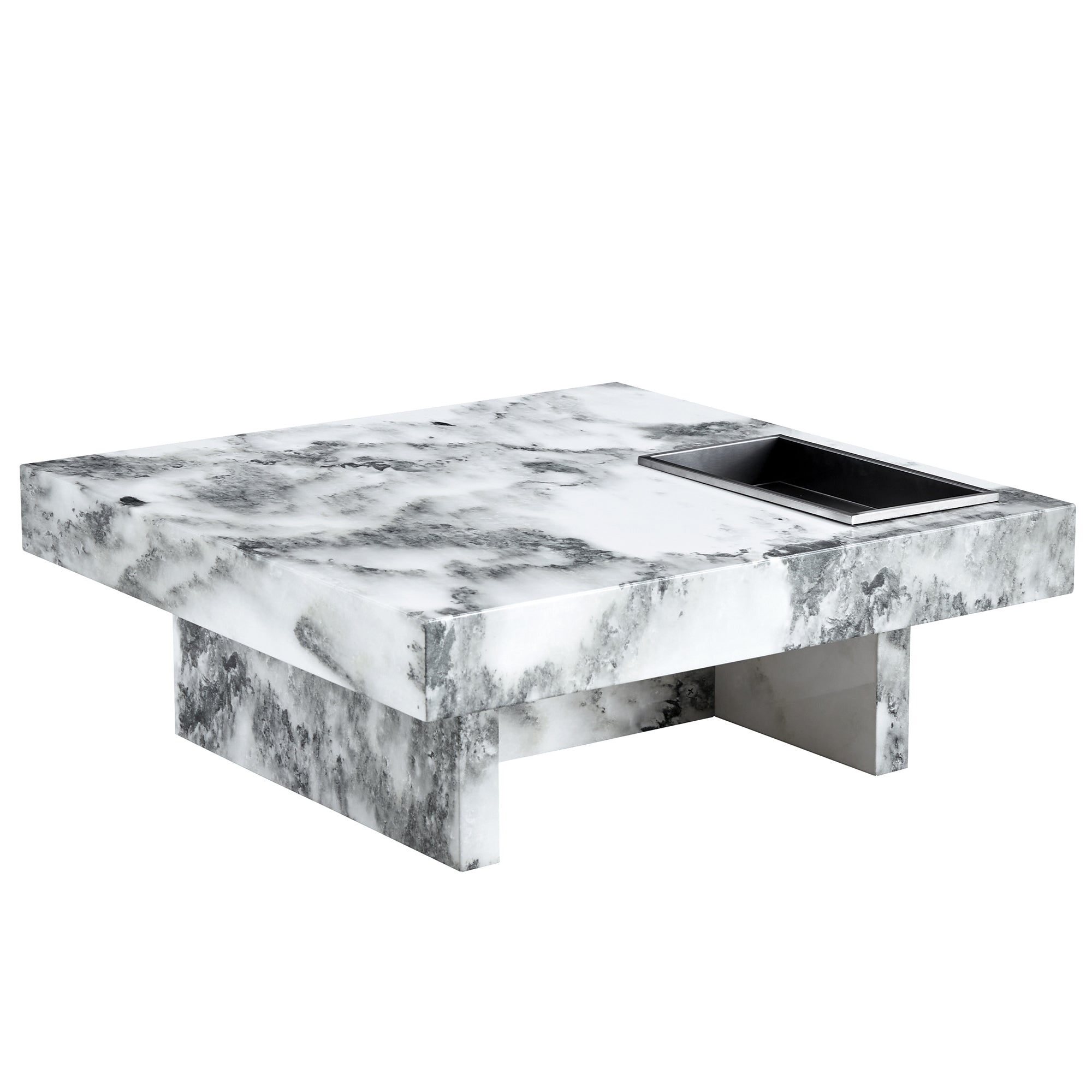 A modern and practical coffee table, black and white in imitation marble pattern, made of MDF material. The fusion of elegance and natural fashion 31.4"* 31.4"* 12 "