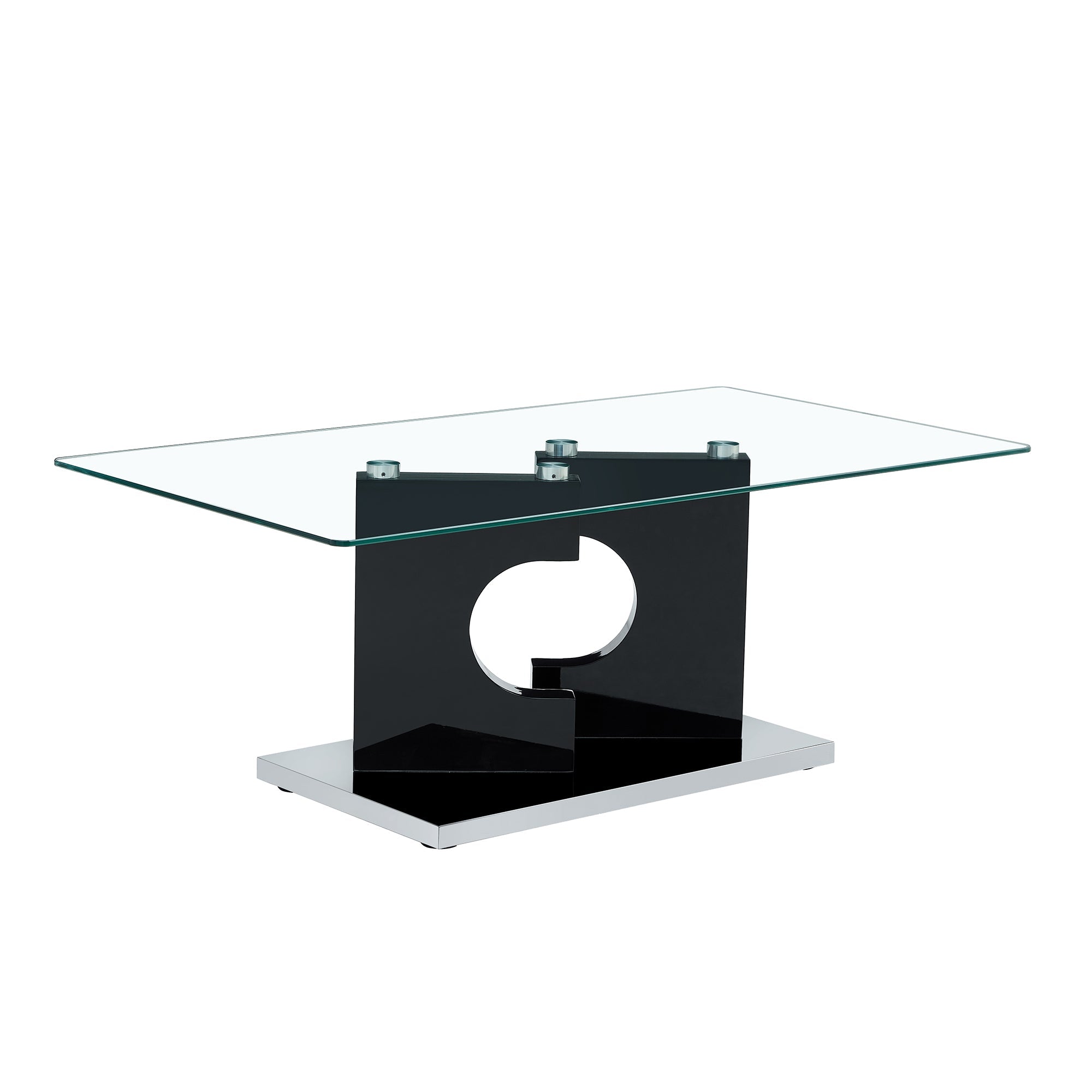 A rectangular modern and fashionable coffee table with tempered glass tabletop and black MDF legs. Suitable for living room.47.2"*25.5"*18"