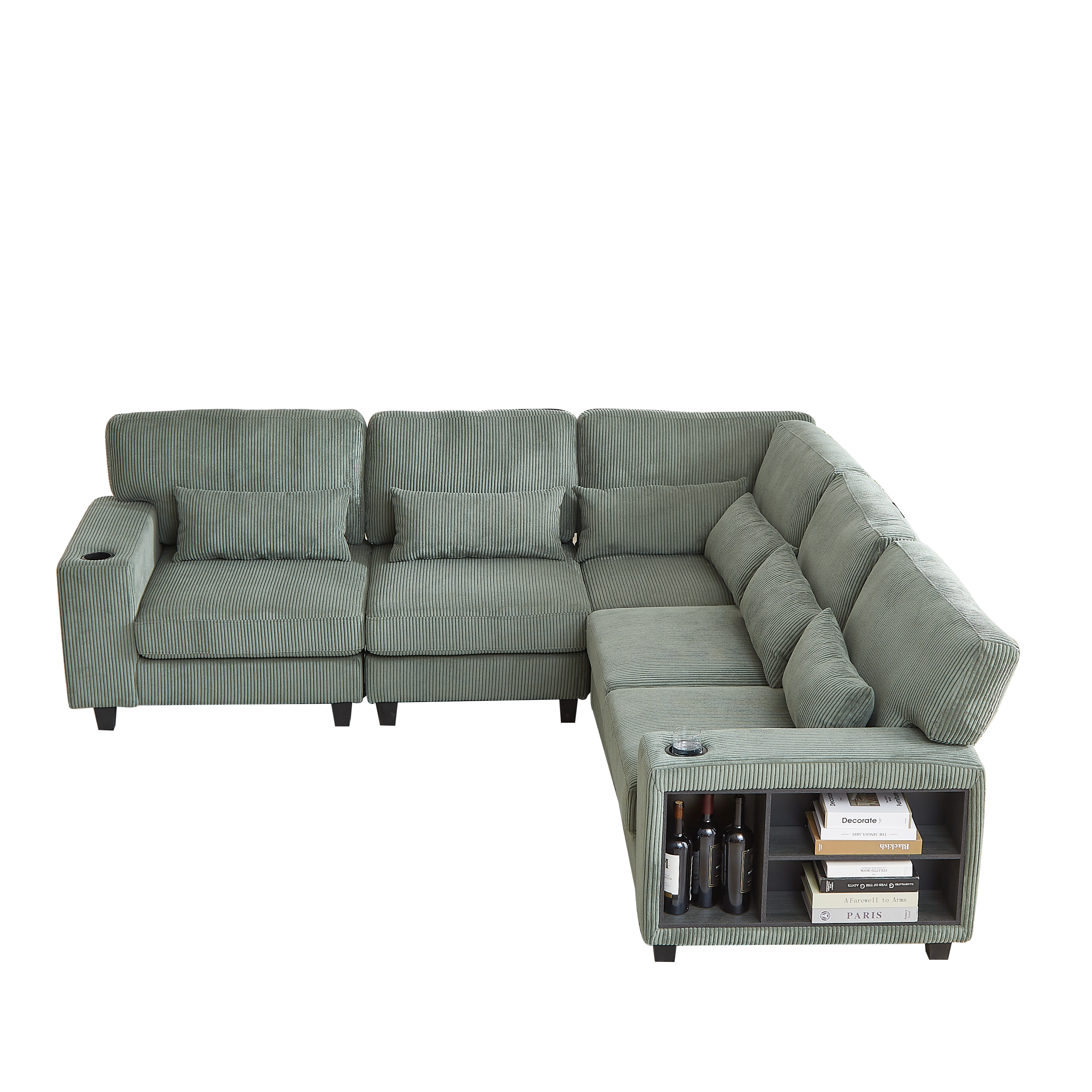 102.75*102.75' L-Shaped Modular Sectional Sofa, Modern Corduroy Sectional Sofa, Arm with Storage With Cup Holder 5-Seat Convertible Sectional Sofa for Living Room, Bedroom, Lounge and Projection Room
