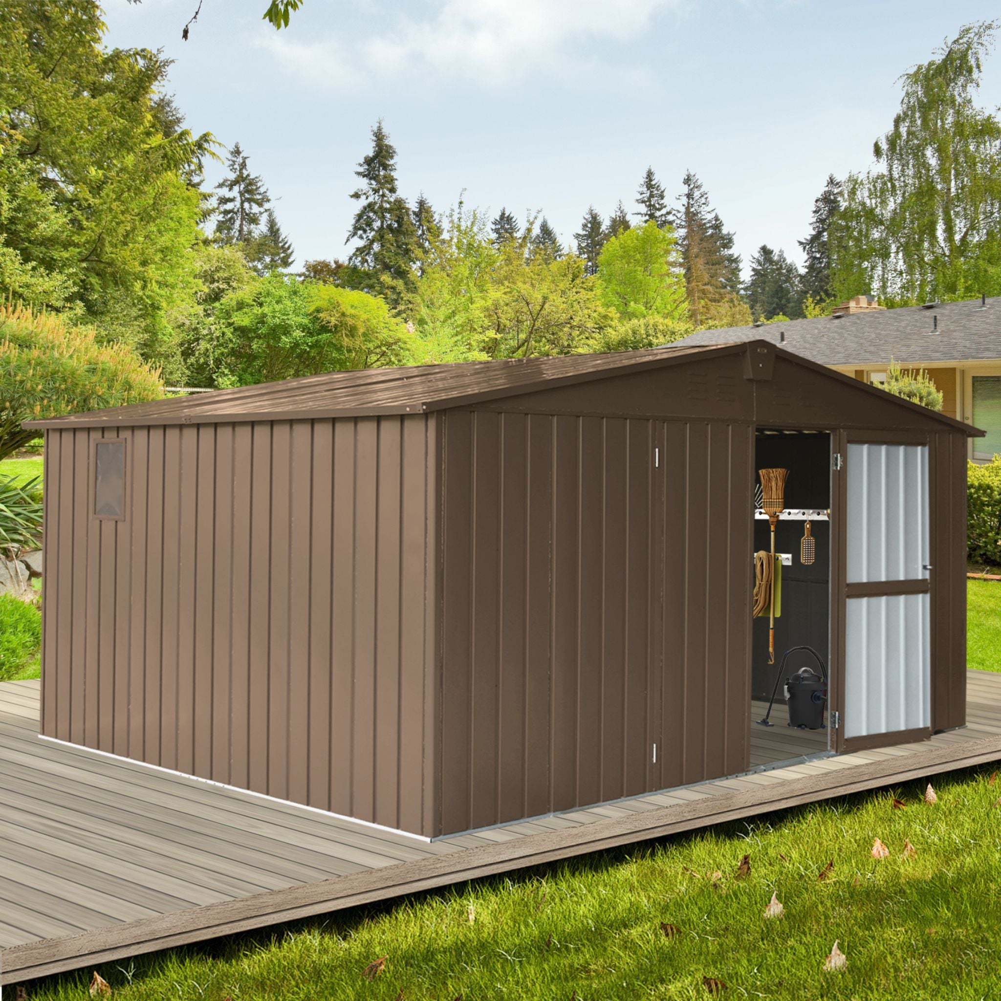 [11X12FT] Outdoor Backyard Storage Metal Shed With Galvanized Steel Frame, Windows, And Lockable Doors (SAK60167)