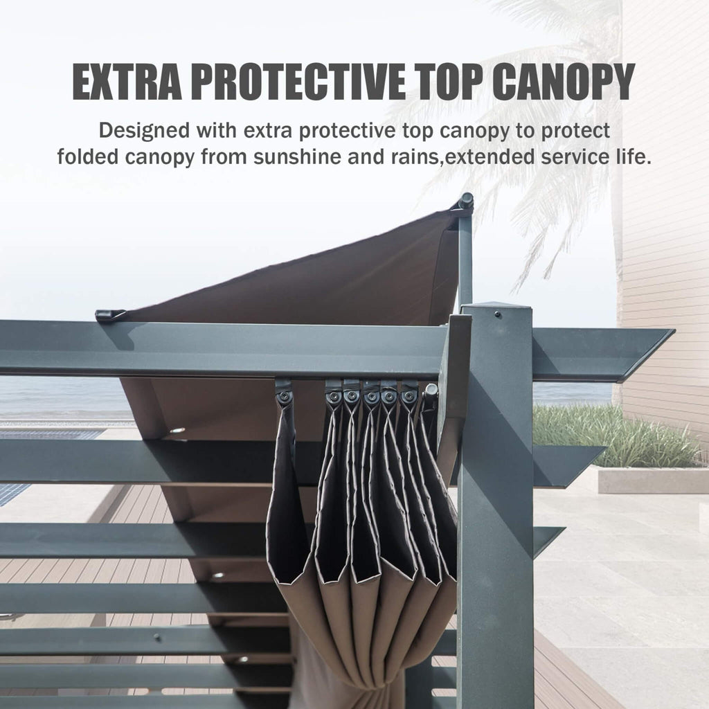 [11X20FT] Premium Outdoor Retractable Aluminum Pergola Gazebo With Weather-Resistant Canopy (SAK54612)