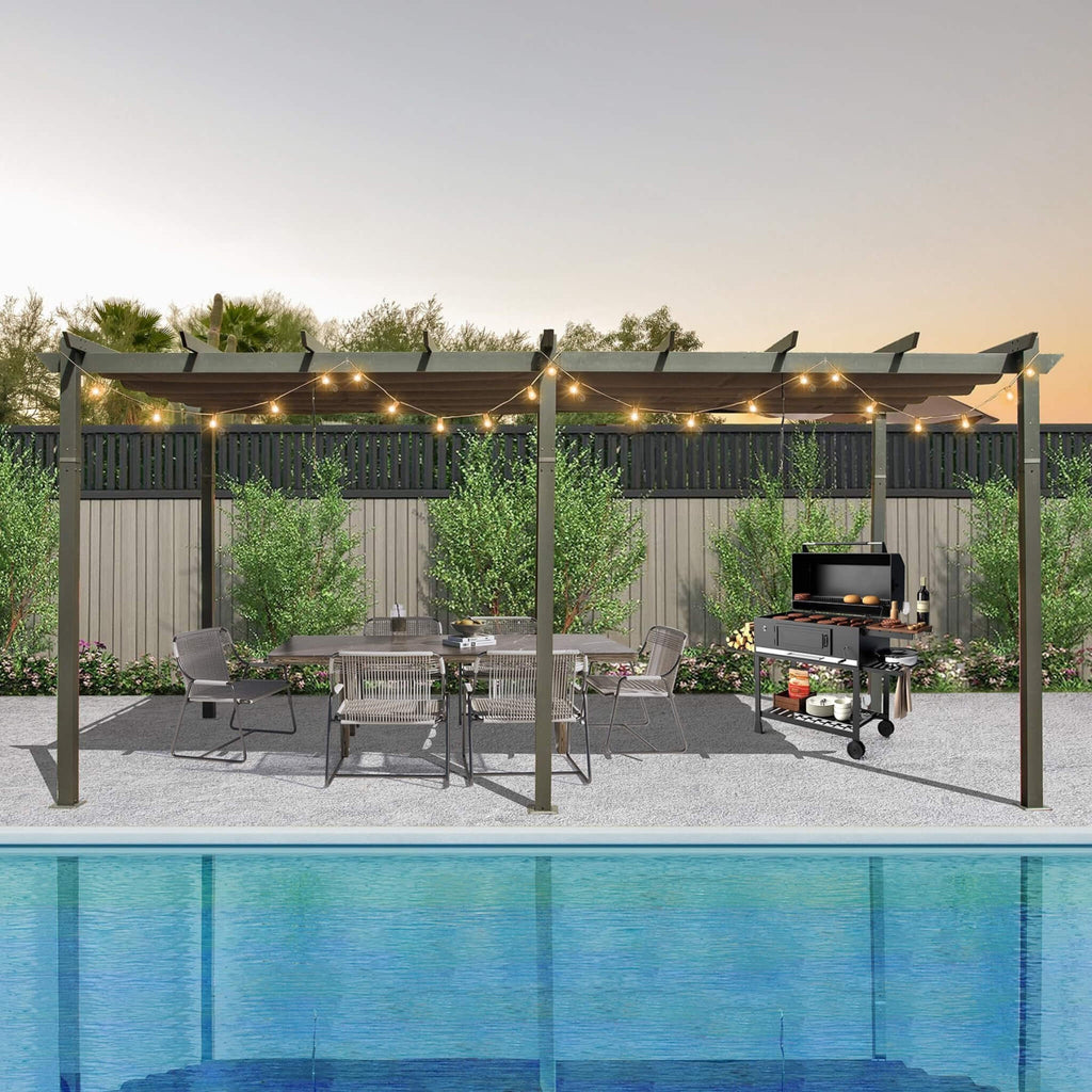 [11X20FT] Premium Outdoor Retractable Aluminum Pergola Gazebo With Weather-Resistant Canopy (SAK54612)