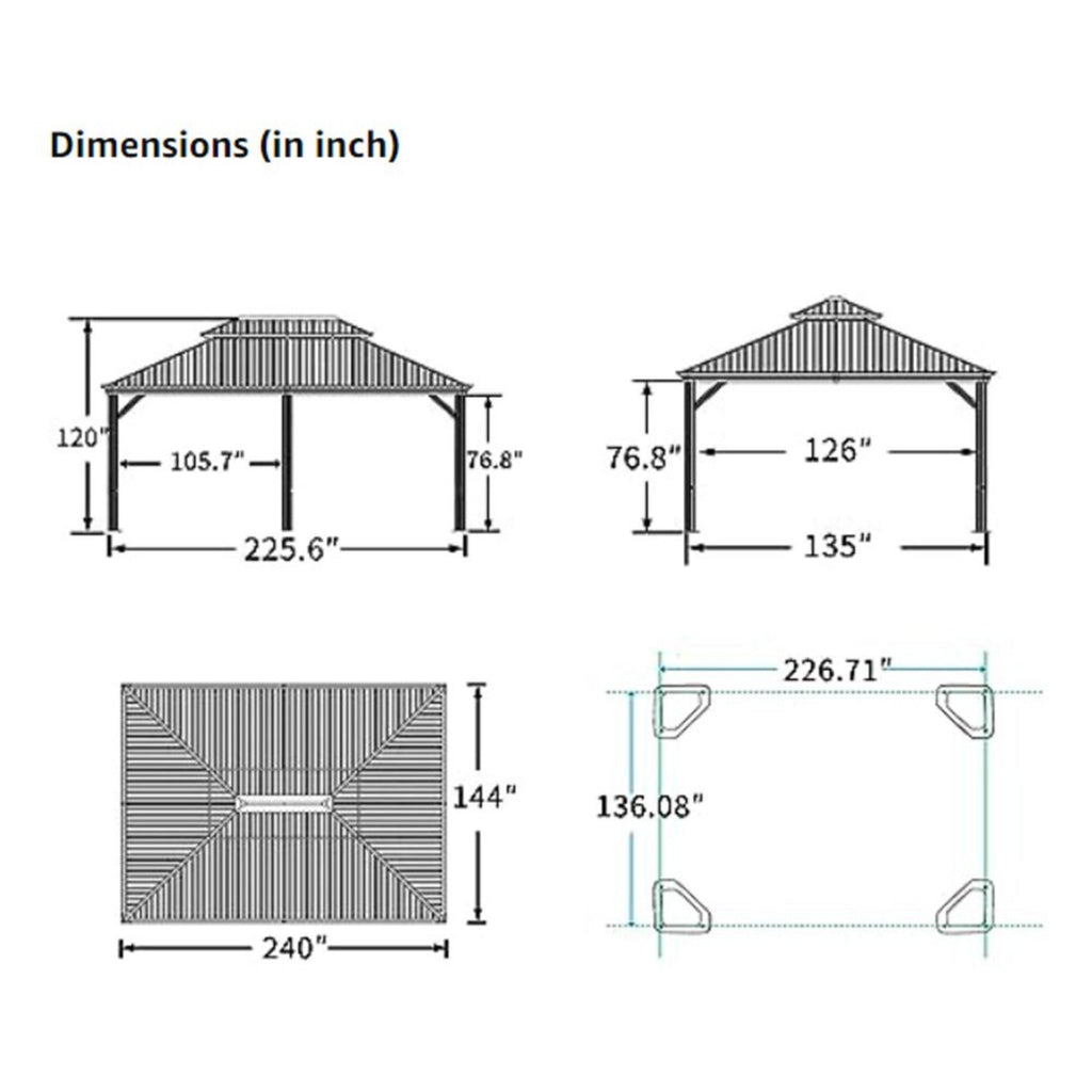 [12x20FT] Heavy Duty Outdoor Backyard Hardtop Gazebo With Netting And Curtains (SAK18352)