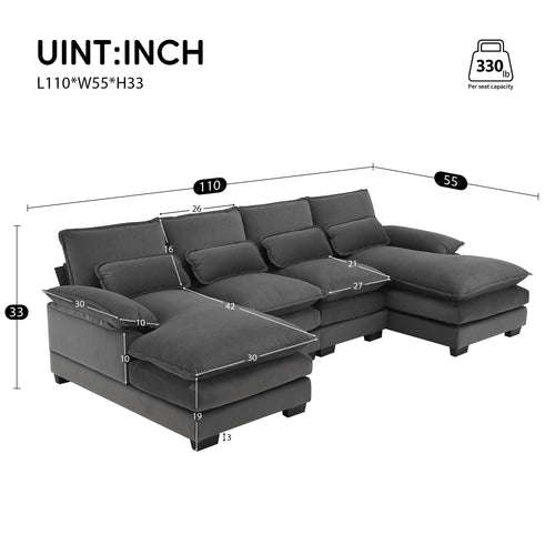 109.8*55.9' Modern U-shaped Sectional Sofa with Waist Pillows,6-seat Upholstered Symmetrical Sofa Furniture,Sleeper Sofa Couch with Chaise Lounge for Living Room,Apartment,5 Color