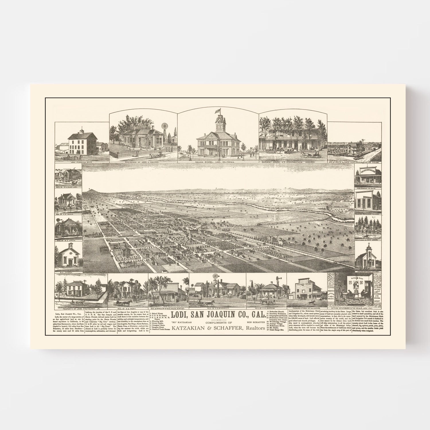 Vintage Map of Lodi, California 1870