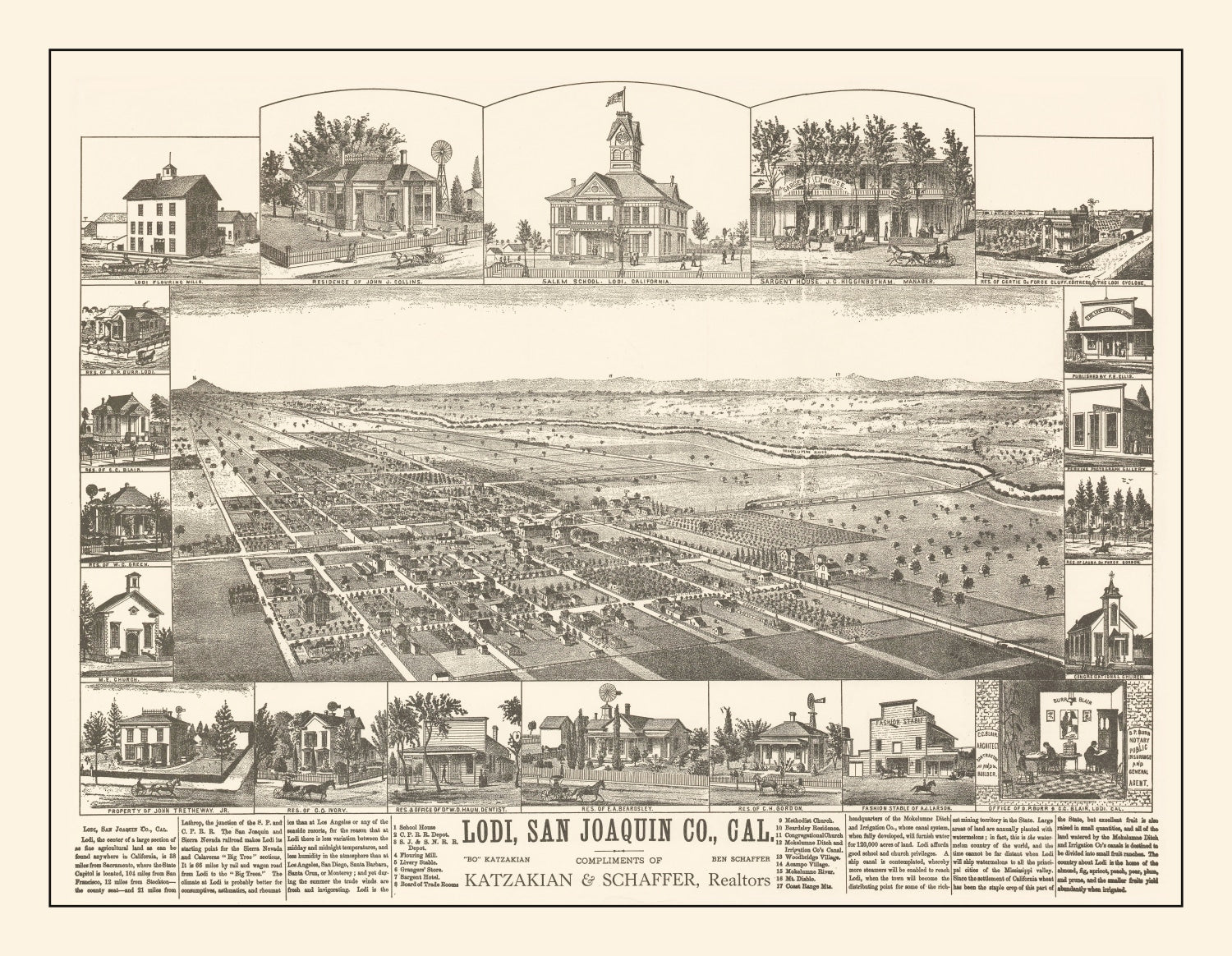 Vintage Map of Lodi, California 1870