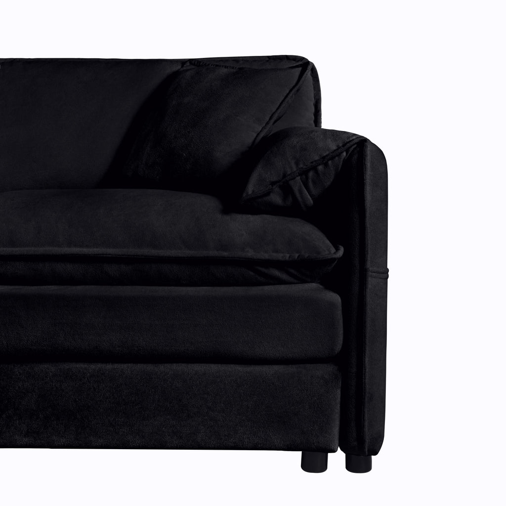 Oversized Deep Seat Sectional Cloud Sofa Sleeper with 3 Ottomans & Soft Pillows, Modular Couch Bed for Living Room, Apartment, DIY Combination Chenille,Black
