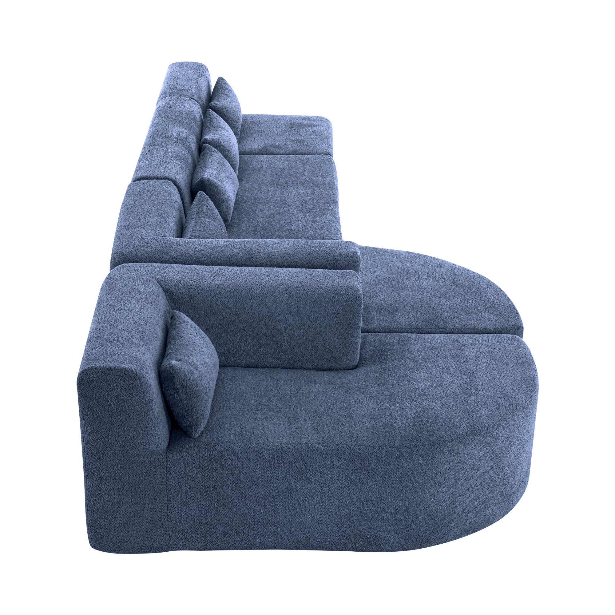 144' Upholstered Sofa Free-combined Sofa Couch with Two Chaise Lounge and Five Back Pillows for Living Room, Blue