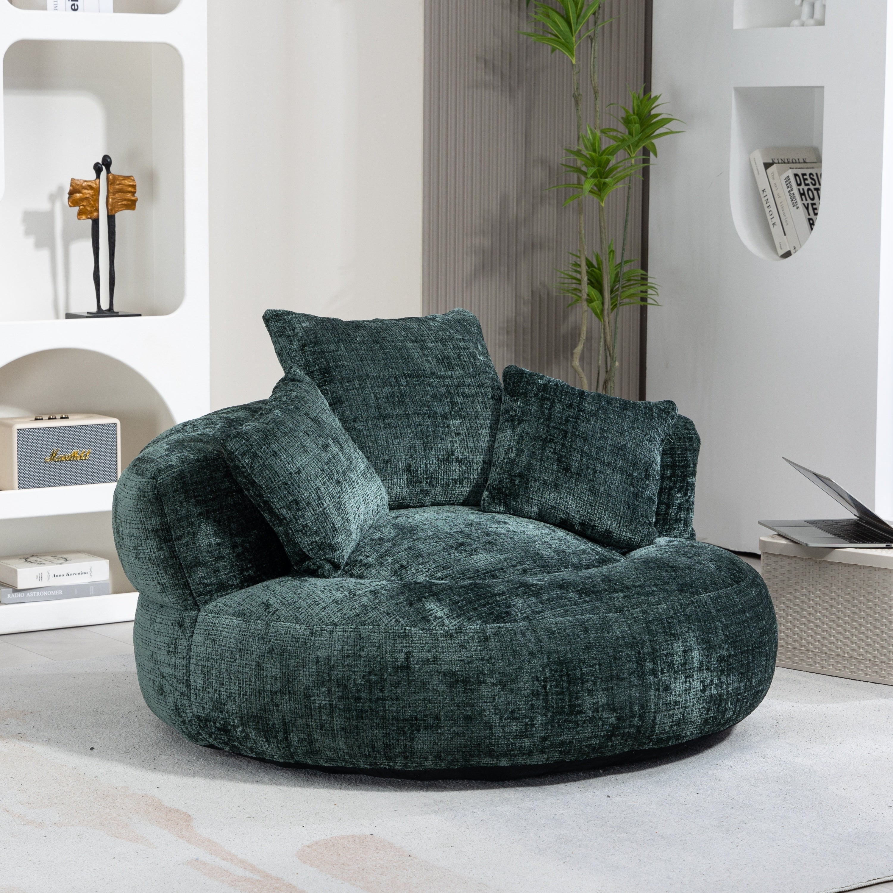 Emerald Chenille High Back Bean Bag Chair Couch with Three Pillows, Indoor & Outdoor, Single Gaming Sofa for Bedroom and Office
