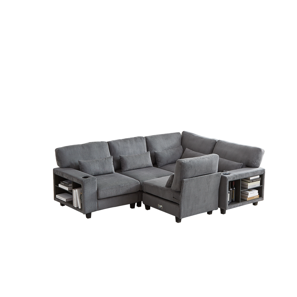 102.75*102.75' L-Shaped Modular Sectional Sofa, Modern Corduroy Sectional Sofa, Arm with Storage With Cup Holder 5-Seat Convertible Sectional Sofa for Living Room, Bedroom, Lounge and Projection Room