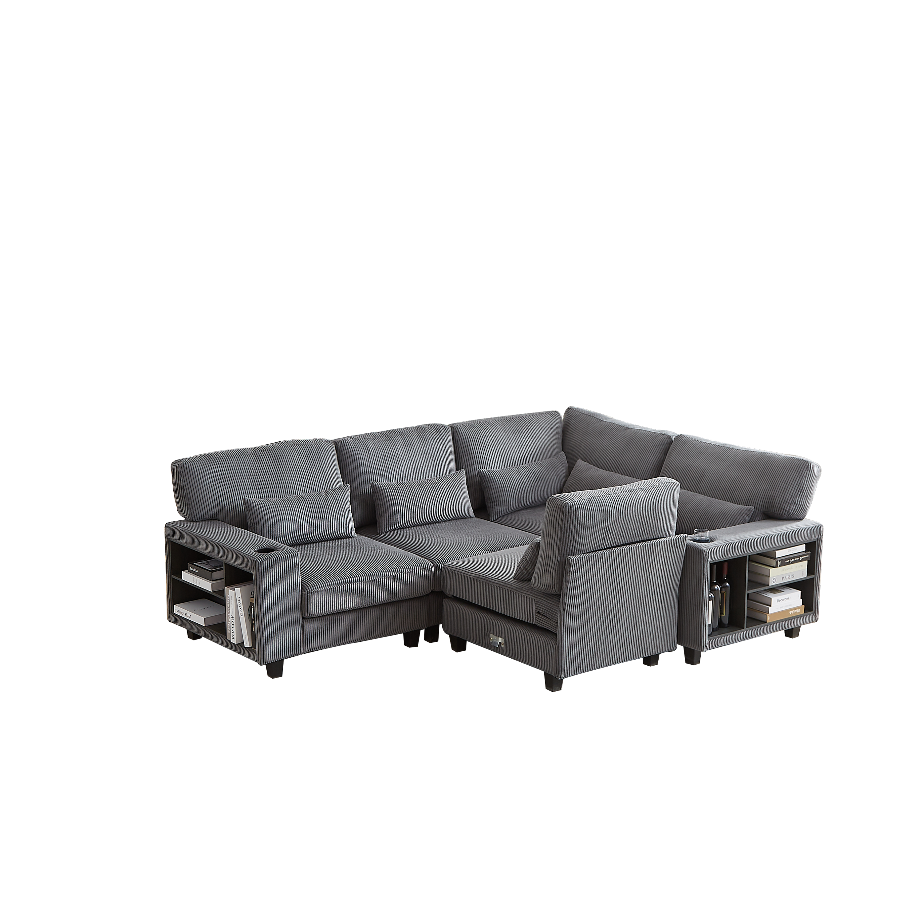 102.75*102.75' L-Shaped Modular Sectional Sofa, Modern Corduroy Sectional Sofa, Arm with Storage With Cup Holder 5-Seat Convertible Sectional Sofa for Living Room, Bedroom, Lounge and Projection Room