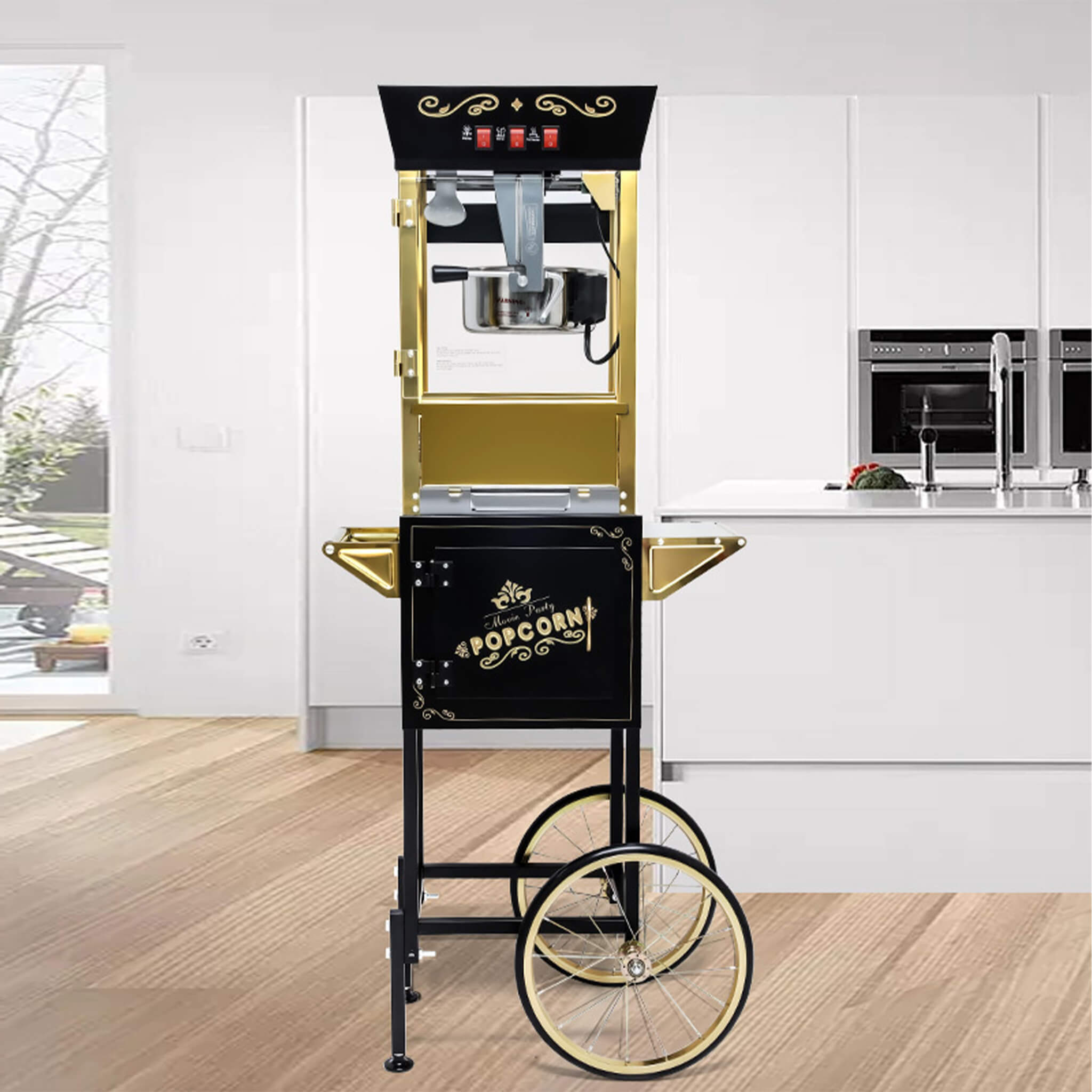 Premium 12OZ Stainless Steel Vintage Popcorn Machine Cart With Wheels (SAK51539)