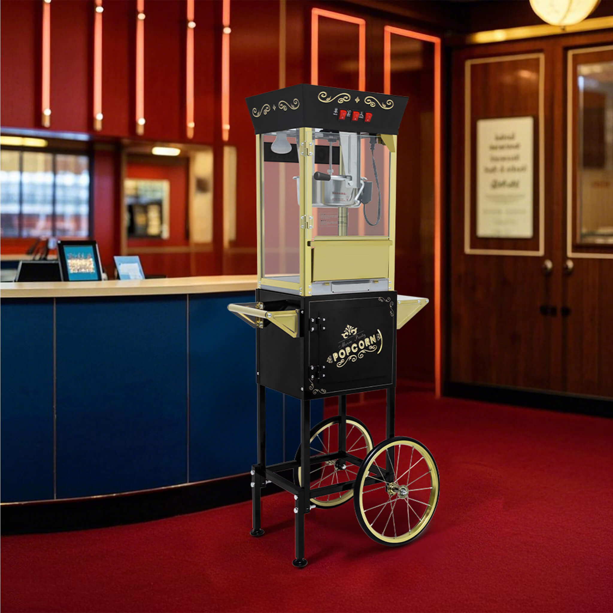 Premium 12OZ Stainless Steel Vintage Popcorn Machine Cart With Wheels (SAK51539)