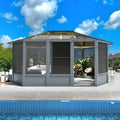 [12x15FT] Extra Large Premium Outdoor All-Season Polycarbonate Hardtop Solarium Sunroom With Sliding Doors (SAK69584)