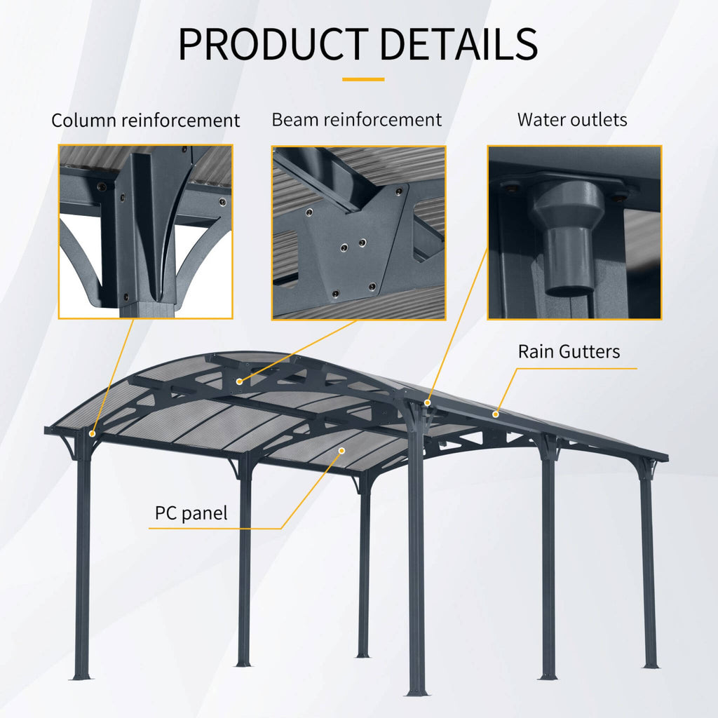 [12X16FT] Large Outdoor Aluminum Arch Carport With Polycarbonate Panels (SAK65820)