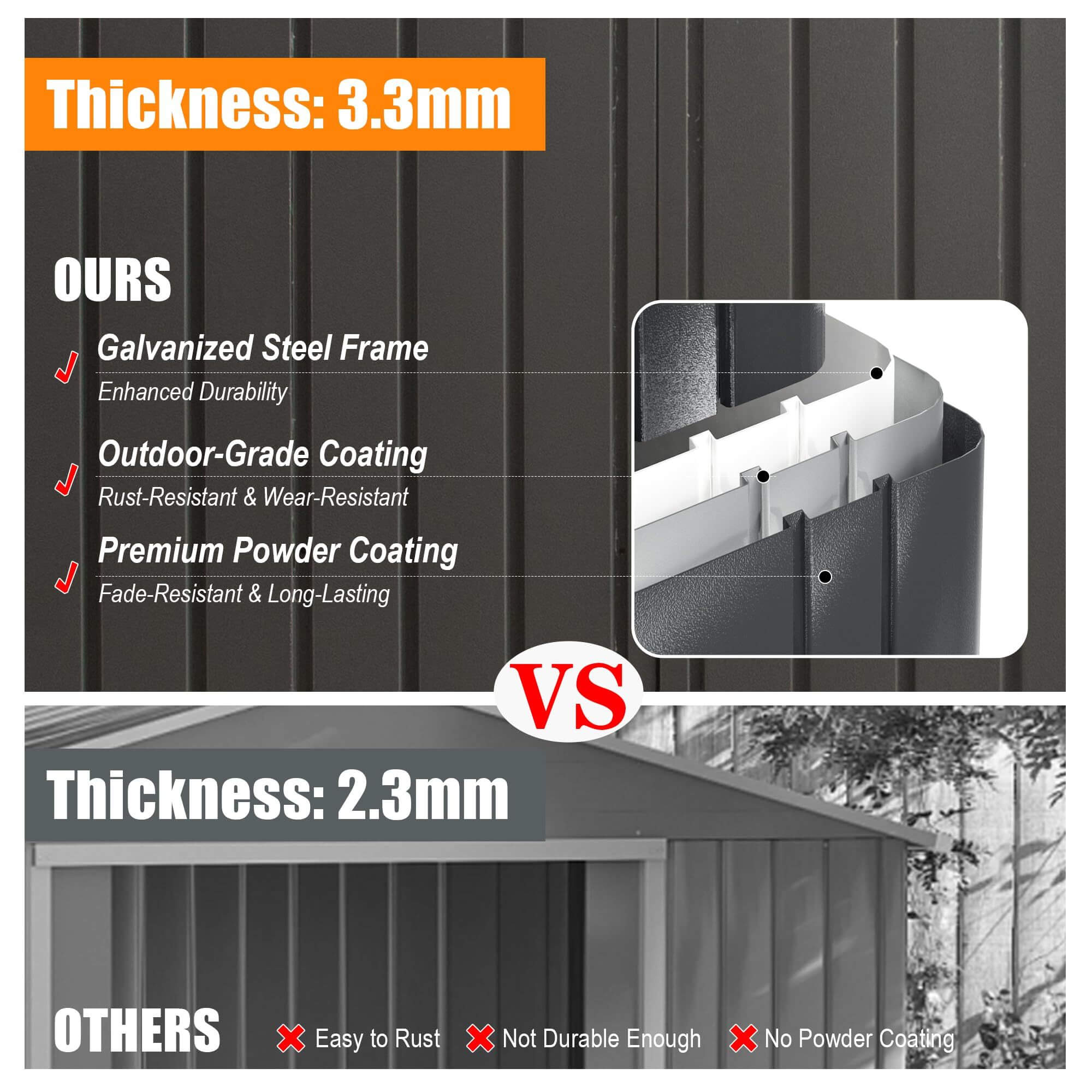 Extra Large Outdoor Heavy Duty Metal Garage Shed With Lockable Doors (SAK14093)