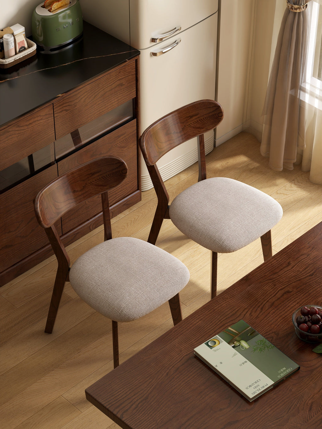 Walnut Color Dining Chair Wooden FAS Grade Oak Natural Wood Made in North America 100% Dirt-free Wood Chair Solid Chair Table Chair Wooden Living Room Chair Simple And Natural 47.5 * 55.5 * 78cm