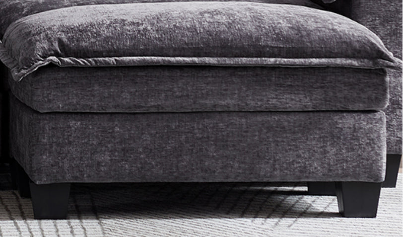 Comfy Modular Sectional Couch with Ottoman, 120' L Shaped 3 Deep Seat Fluffy Cloud Sofa, Modern Sleeper Sofas Soft Couches Set for Living Room, Apartment, Office, Studio, Chenille, Black