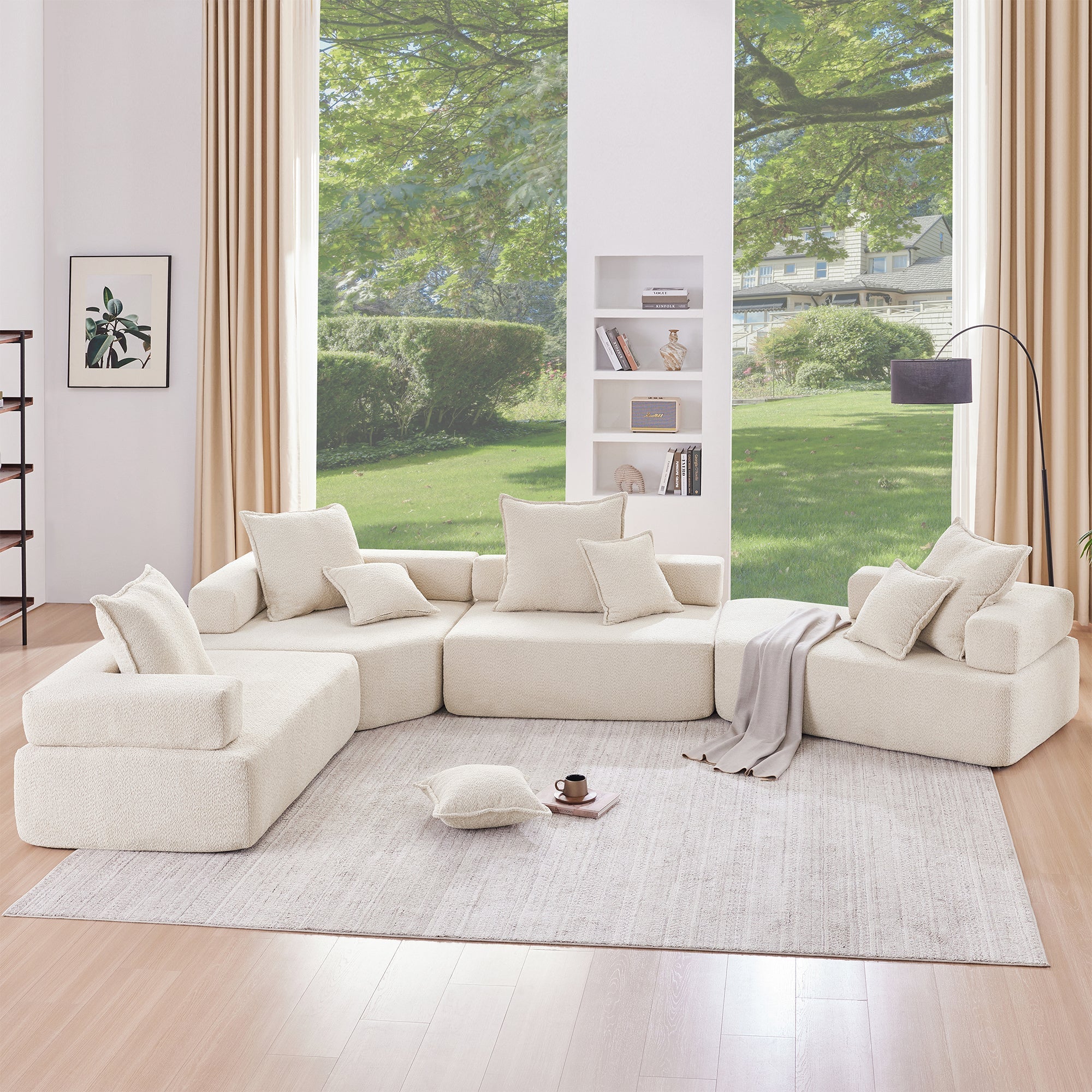 156''Oversized Modular U Shaped Sectional Sofa,Luxury Boucle Floor Couch Set,Convertible Compressed Couch,Spacious Foam-Filled Sofa for Living Room,4 PC Free Combination,2 Colors