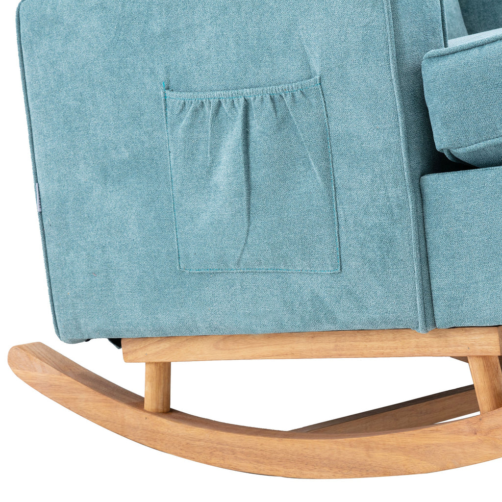 COOLMORE Nursery Rocking Chair Upholstered Mid Century Modern Rocker Oversized Armchair for Living Room with Solid Wood Base (Mint Green)