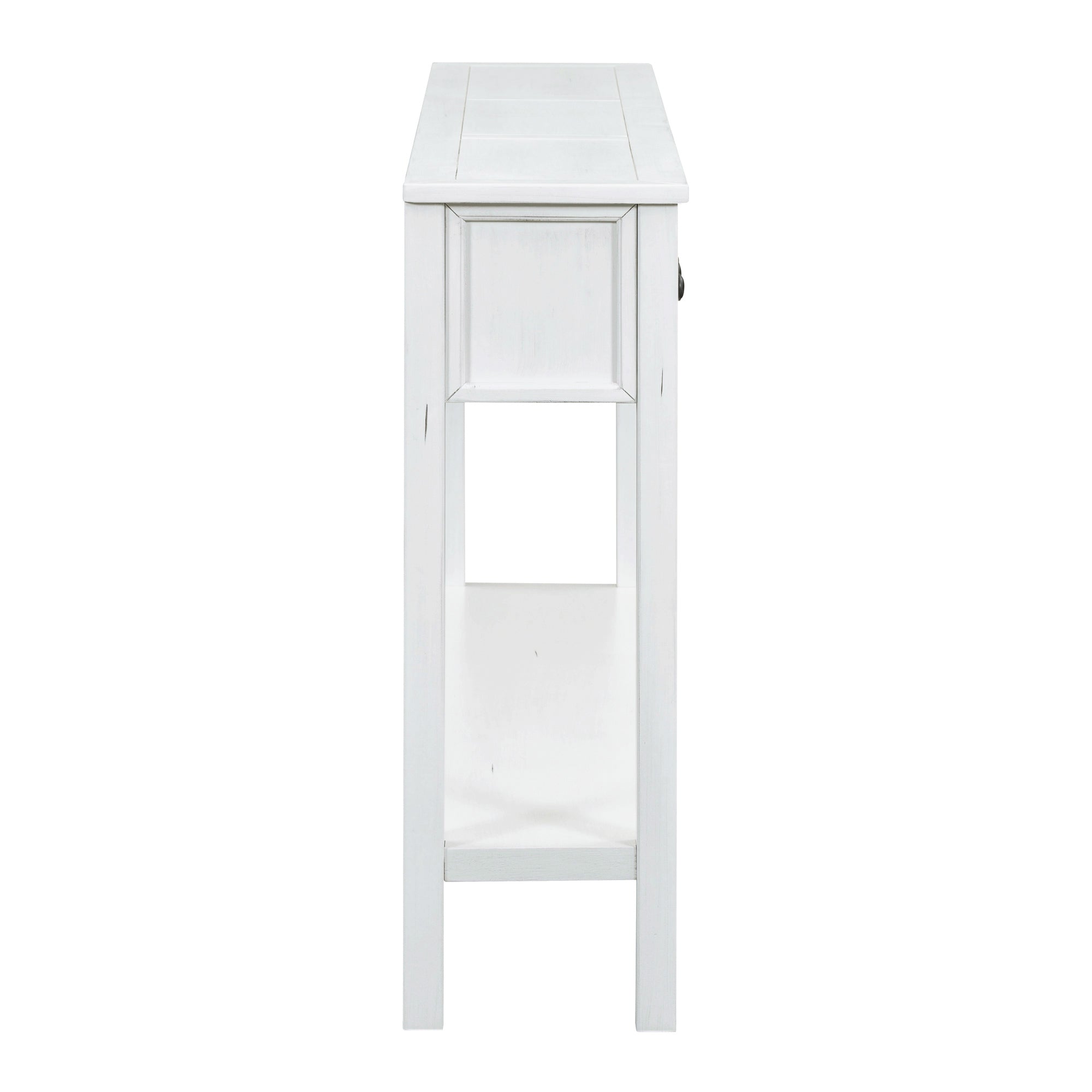 TREXM Rustic Entryway Console Table, 60" Long Sofa Table with two Different Size Drawers and Bottom Shelf for Storage (Antique White)