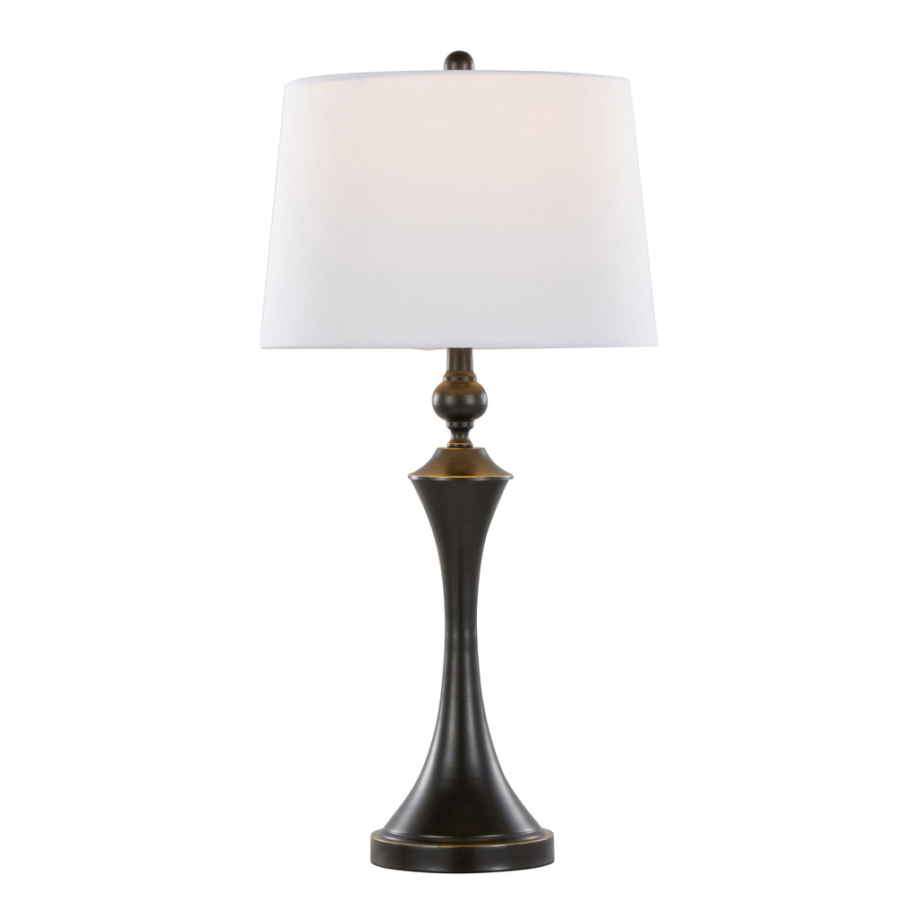 Flint 30' Contemporary Metal Table Lamp in Oil Rubbed Bronze with White Linen Shade and Built-in USB Port from Grandview Gallery by LumiSource - Set of 2
