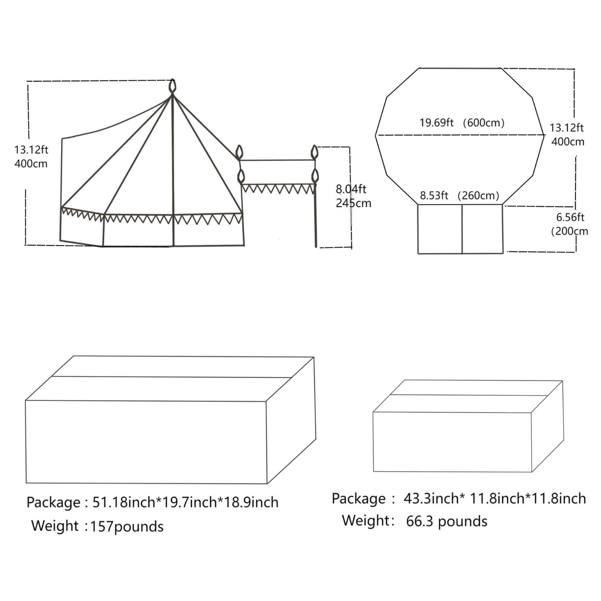 [13X19FT] Extra Large Heavy Duty Outdoor Four Seasons Glamping Canvas Bell Yurt Tent (SAK45688)