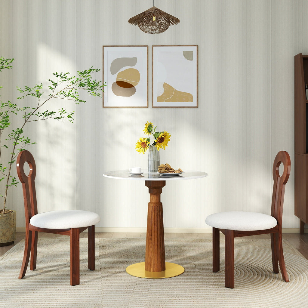 Modern Round Dining Table, 33.5' Sintered Stone Table with Wooden Leg & Gold Base, 2 - Person Kitchen Table for Small Space, 150lbs Weight Capacity(Only the Negotiation Table)