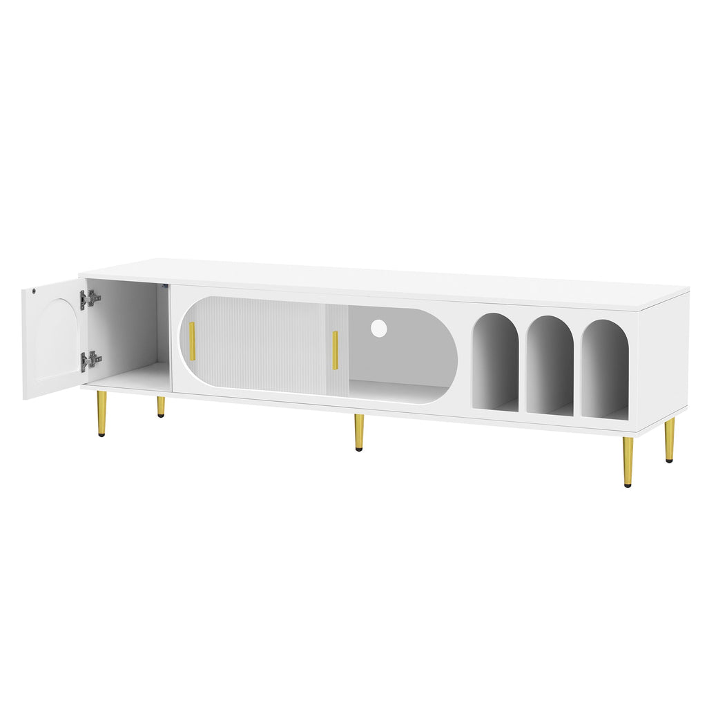 U-Can Modern TV Stand for up to 70 Inch TV, Entertainment Center TV Media Console Table, with 3 Shelves and 2 Cabinets, TV Console Cabinet Furniture for Living Room (Old SKU: WF314645AAK)