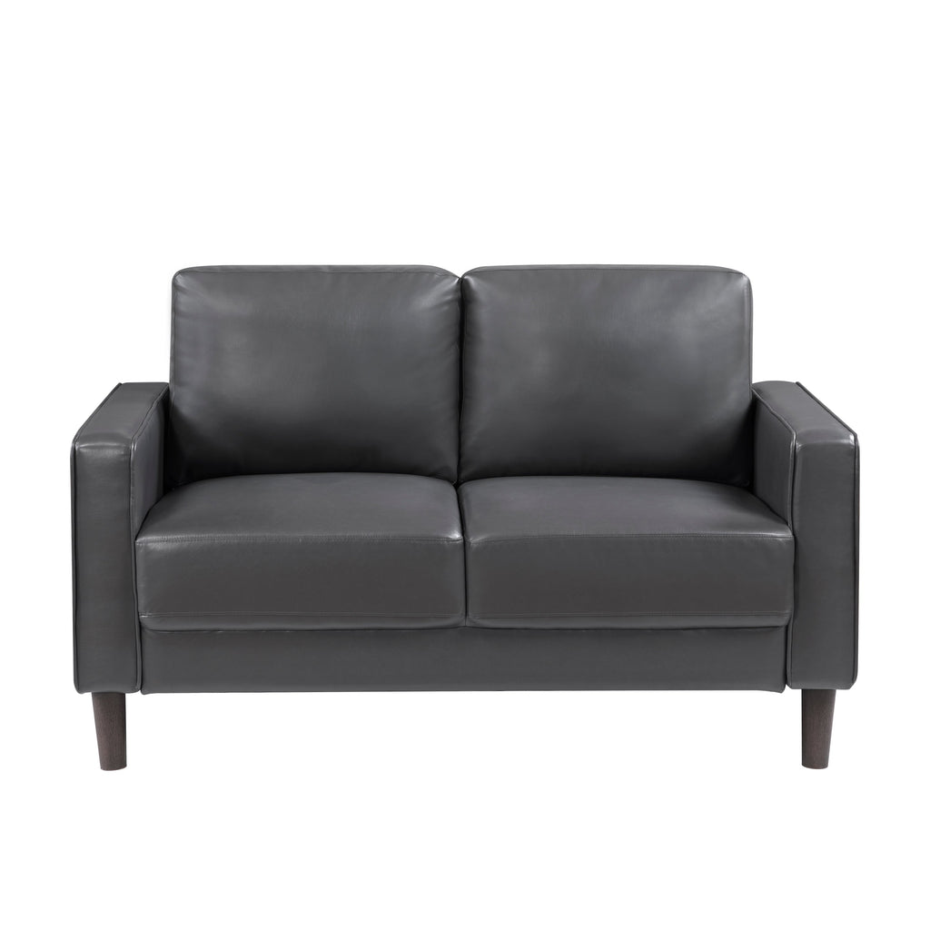 Modern Living Room Furniture 3pc Set Sofa Loveseat Chair Dark Gray Faux Leather Upholstered Cushion Back Seat Solid Wood