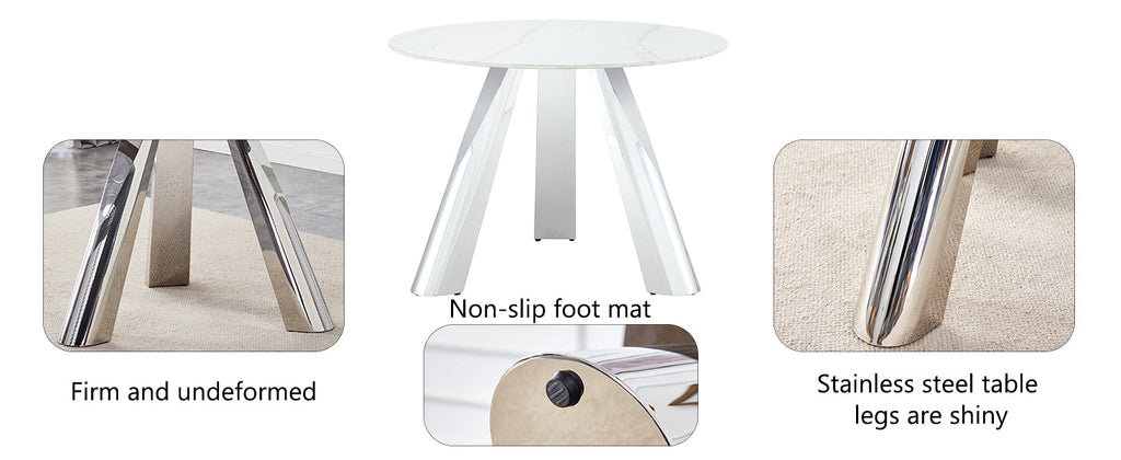 42' Luxury Sintered Stone Table: 0.45' Durable Top + 6' Steel Legs, 350lb Capacity, Stain/Heat-Resistant White/Gray Veined Surface - Modern Minimalist Design