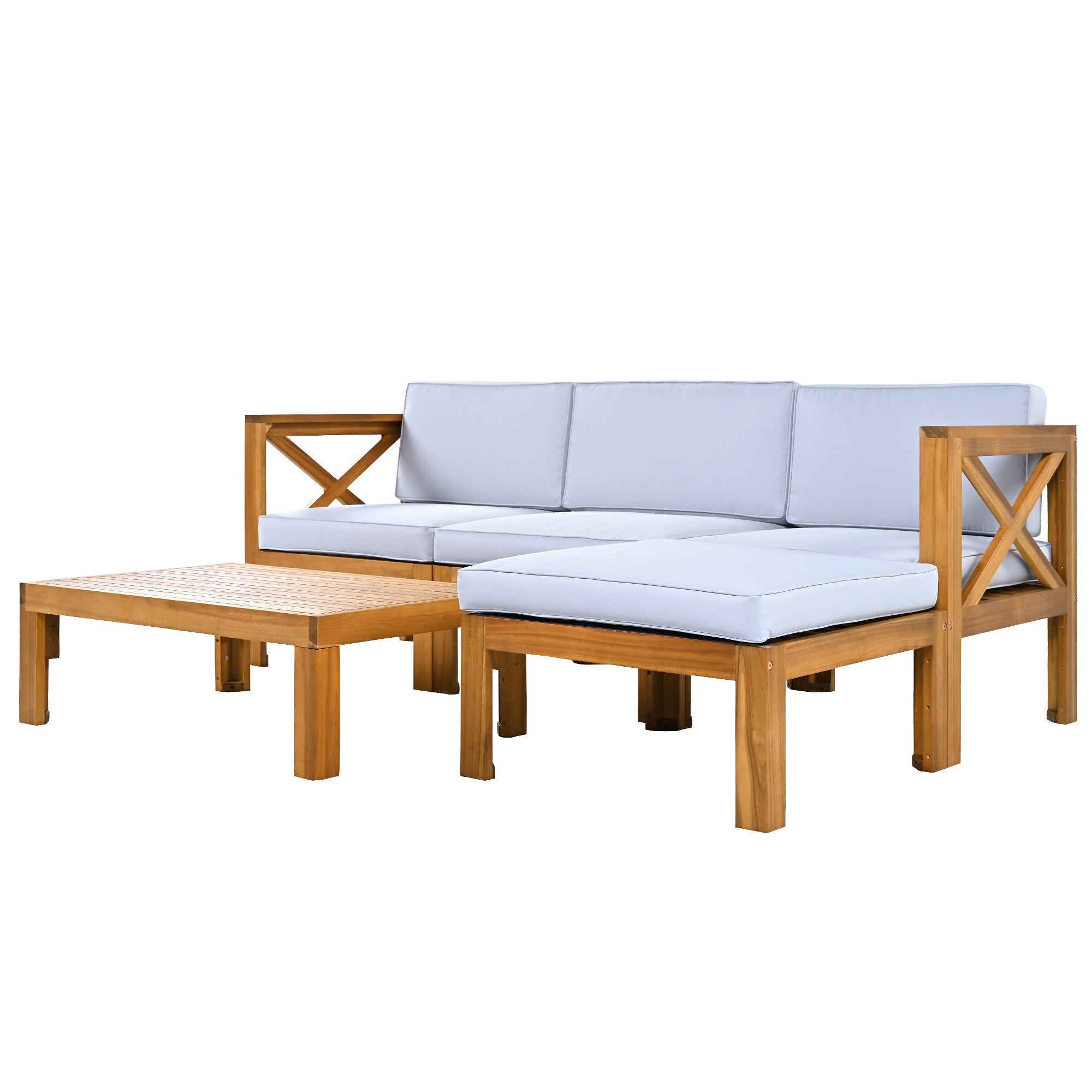 TOPMAX Outdoor Backyard Patio Wood 5-Piece Sectional Sofa Seating Group Set with Cushions, Natural Finish+ Gray Cushions