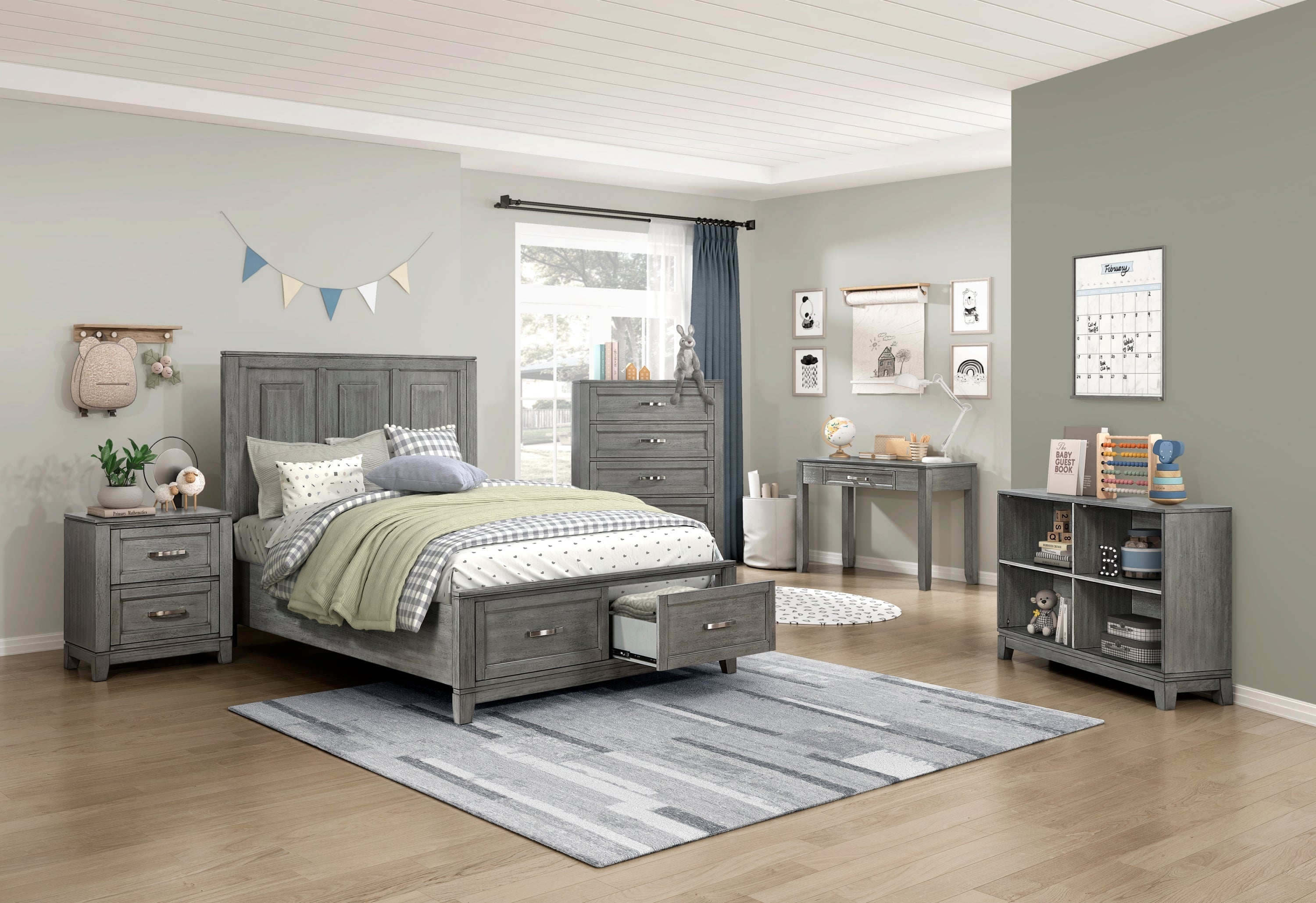Gray Finish Writing Desk with Drawer Wooden Furniture 1pc