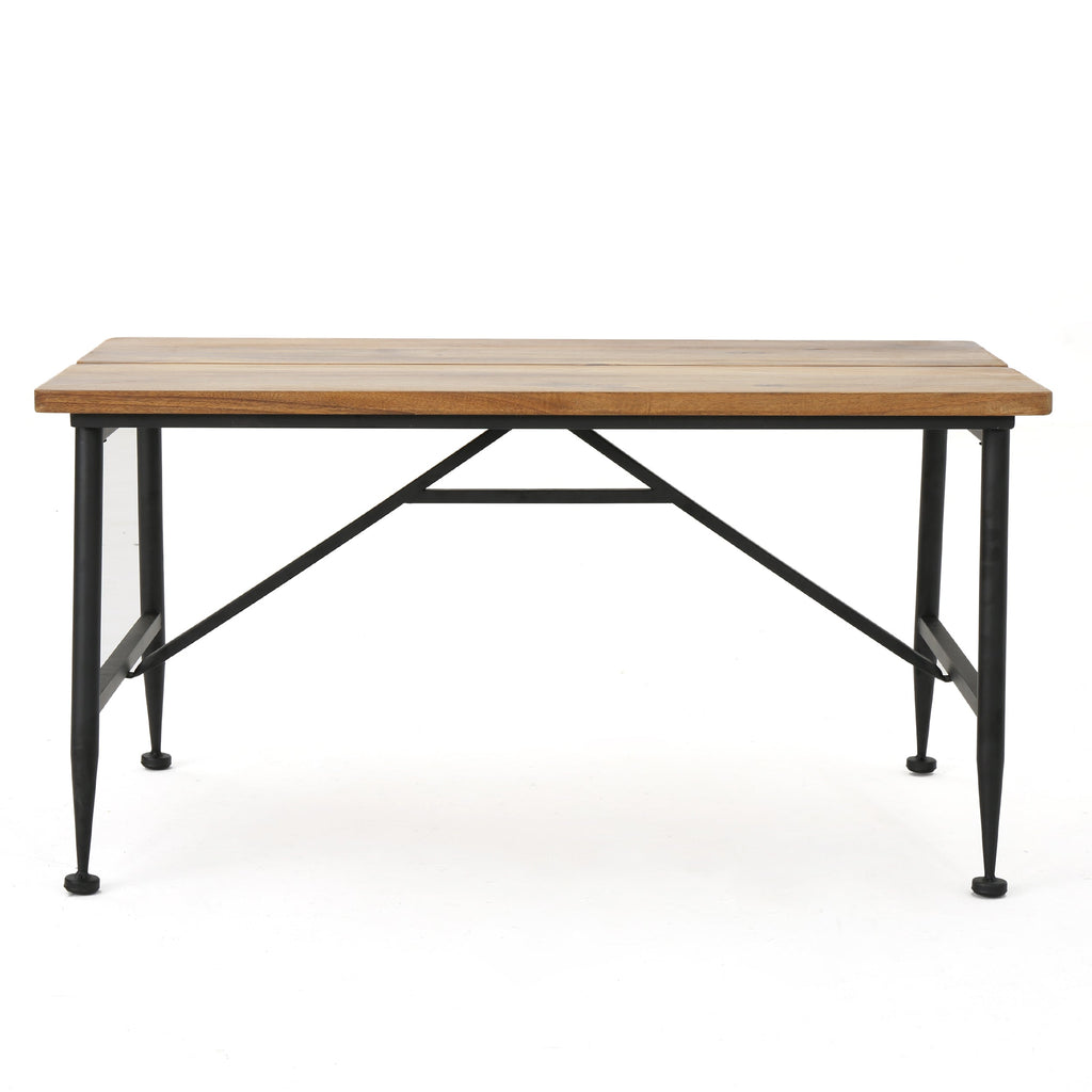 Rectangle Outdoor Coffee Table with Angled Tubular Legs and Wood Top, Black